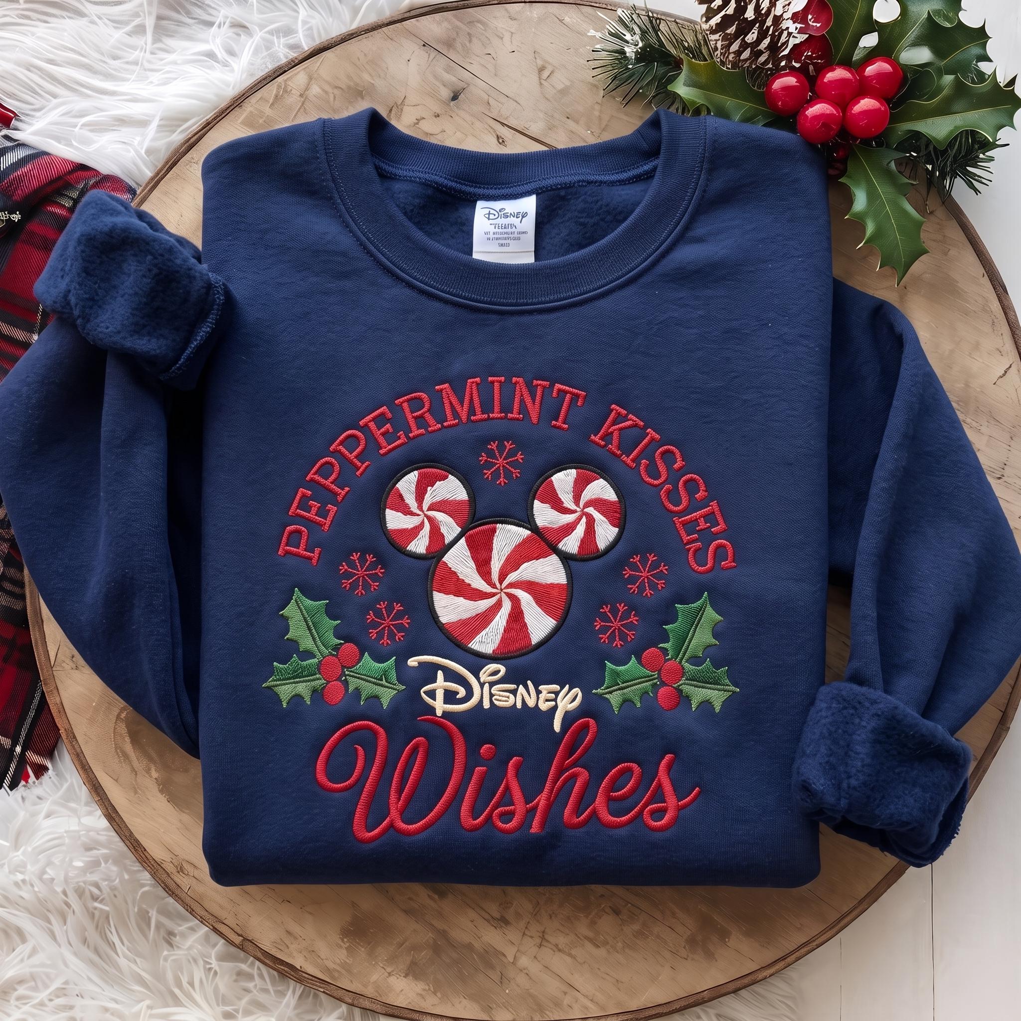 Embroidered Disney Christmas Sweatshirt with Mickey Peppermint Candy – Holiday Inspired Crewneck Sweater for Xmas Vacation Outfit Gift - photo 8