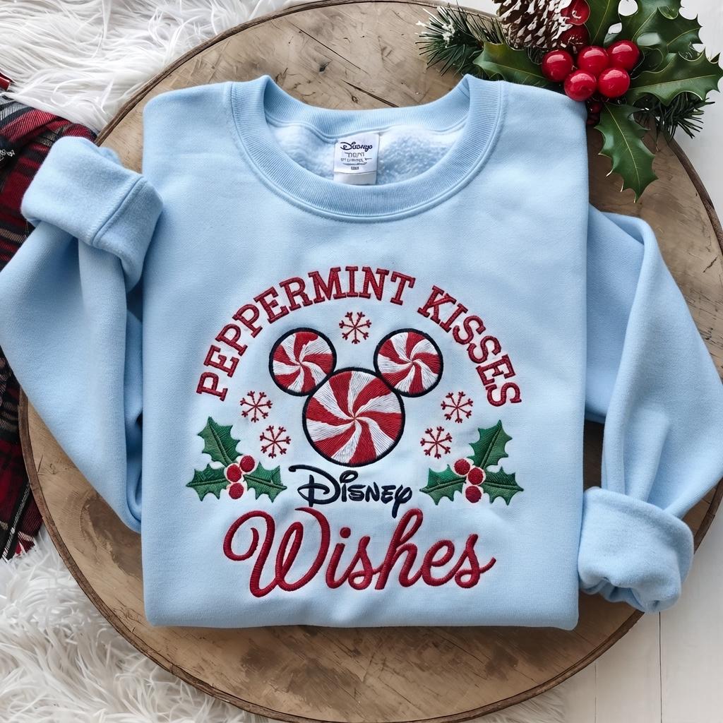 Embroidered Disney Christmas Sweatshirt with Mickey Peppermint Candy – Holiday Inspired Crewneck Sweater for Xmas Vacation Outfit Gift - photo 11