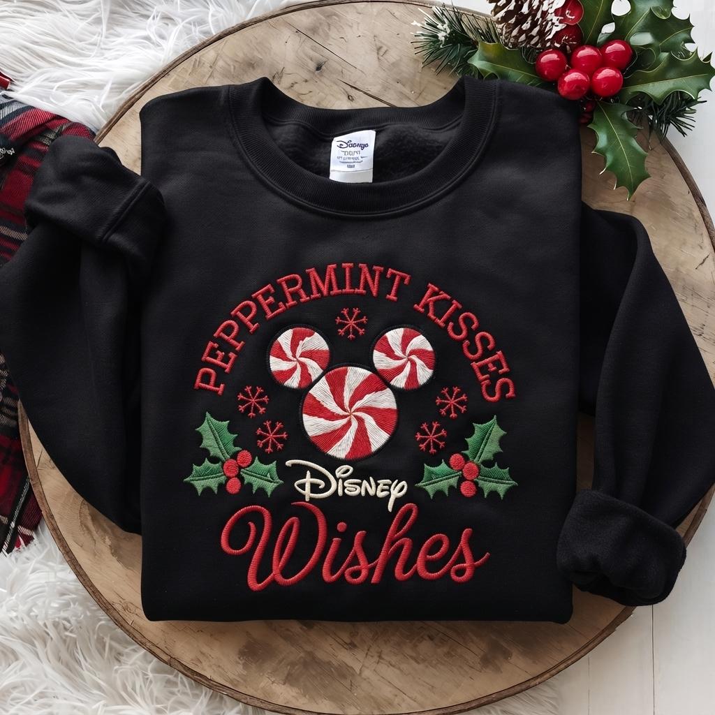 Embroidered Disney Christmas Sweatshirt with Mickey Peppermint Candy – Holiday Inspired Crewneck Sweater for Xmas Vacation Outfit Gift - photo 12