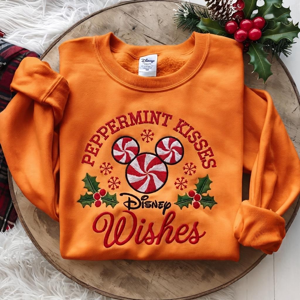 Embroidered Disney Christmas Sweatshirt with Mickey Peppermint Candy – Holiday Inspired Crewneck Sweater for Xmas Vacation Outfit Gift - photo 13