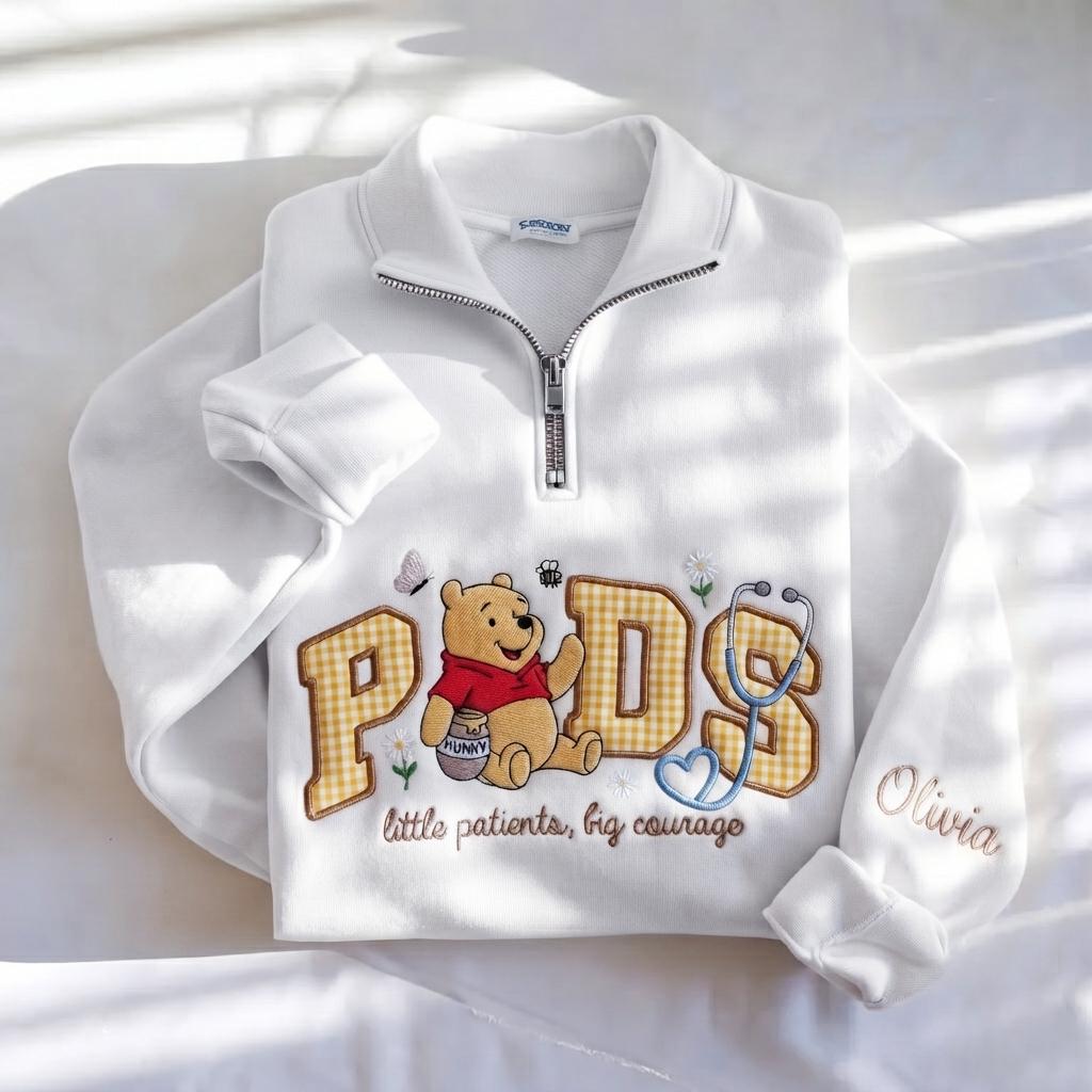 Disney Winnie Inspired Pediatric Nurse Embroidered Sweatshirt with Custom Name Patch Letter – Nursing School Crewneck Pullover Gift - photo 2
