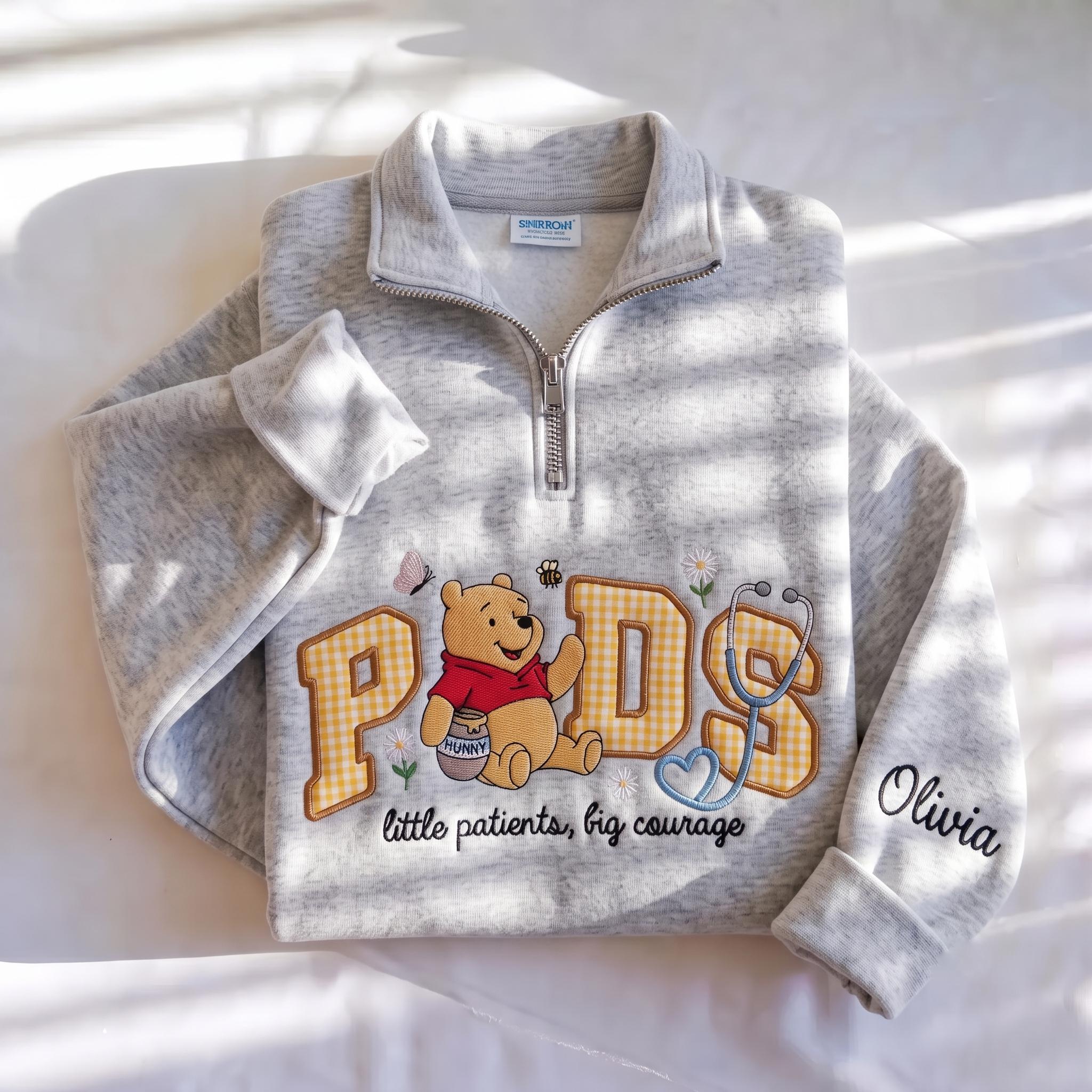 Disney Winnie Inspired Pediatric Nurse Embroidered Sweatshirt with Custom Name Patch Letter – Nursing School Crewneck Pullover Gift - photo 3