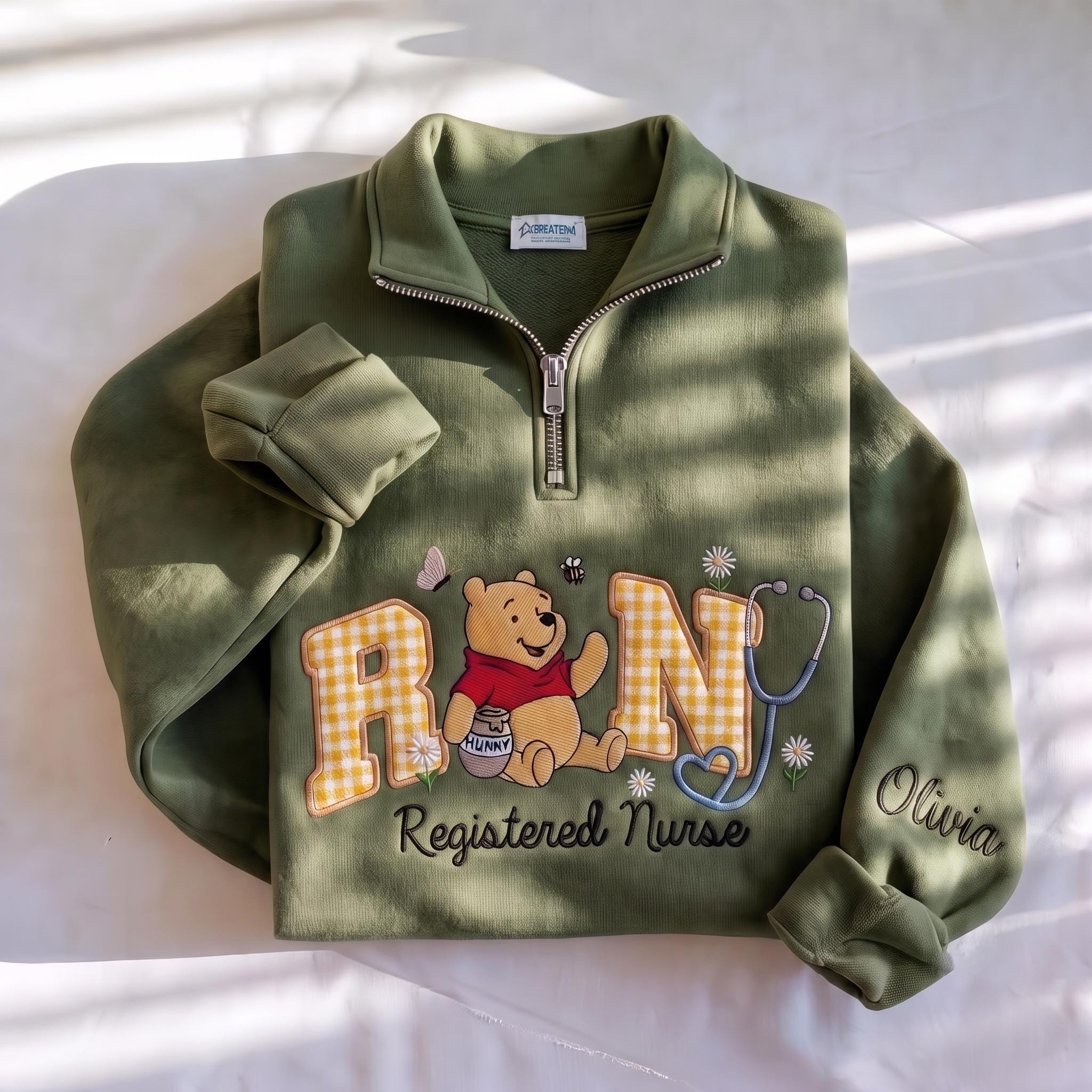 Disney Winnie Inspired RN Nurse Embroidered Sweatshirt with Custom Name Patch Letter – Nursing School Medical Shirt - photo 4