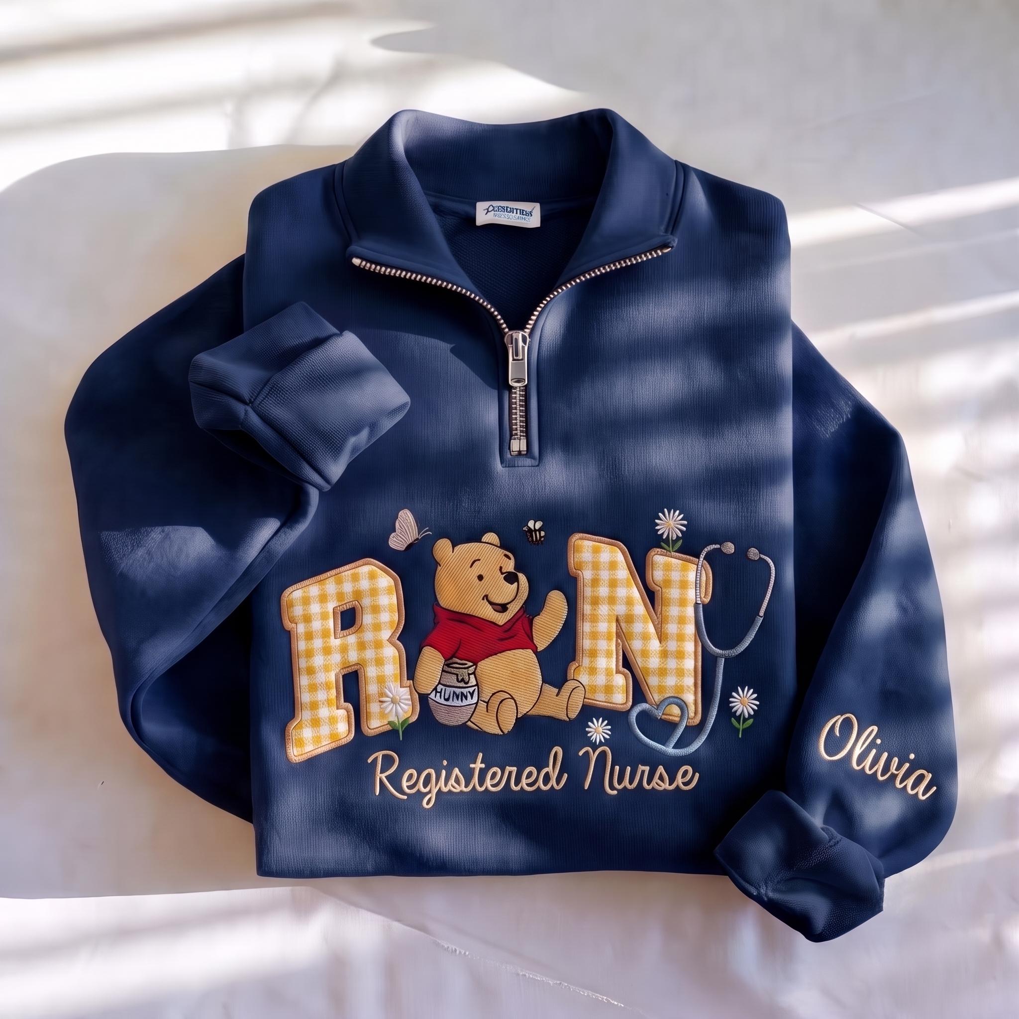 Disney Winnie Inspired RN Nurse Embroidered Sweatshirt with Custom Name Patch Letter – Nursing School Medical Shirt - photo 7