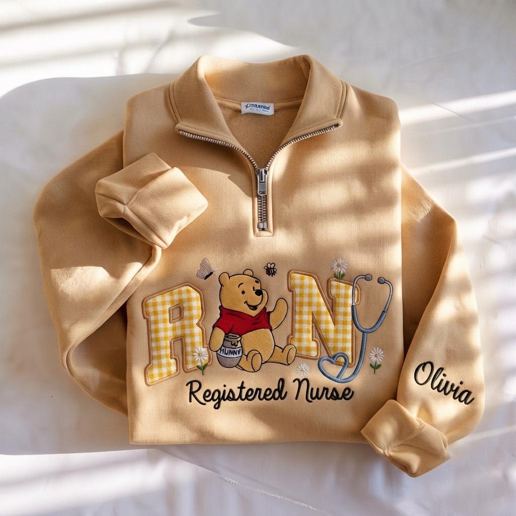 Disney Winnie Inspired RN Nurse Embroidered Sweatshirt with Custom Name Patch Letter – Nursing School Medical Shirt - photo 9