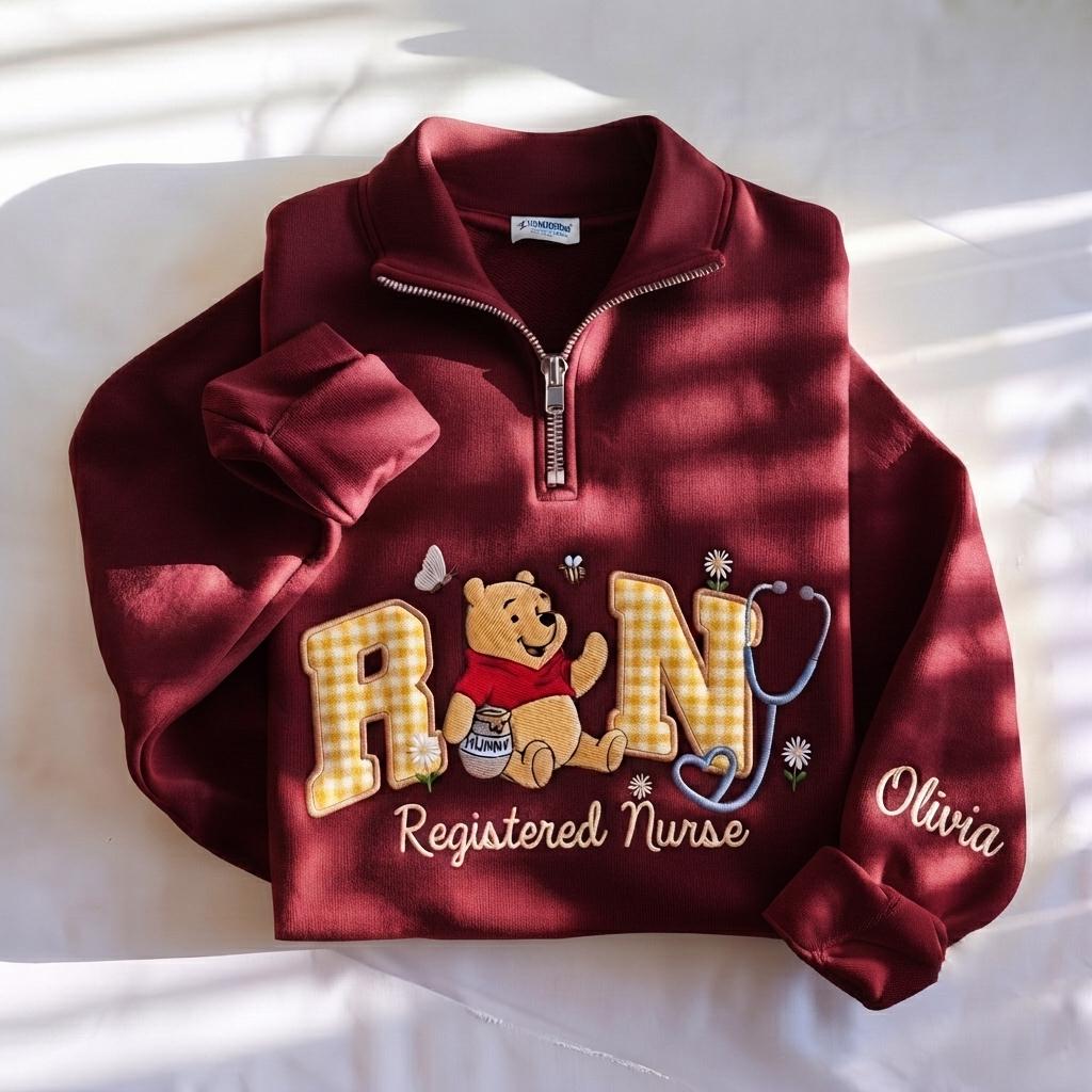 Disney Winnie Inspired RN Nurse Embroidered Sweatshirt with Custom Name Patch Letter – Nursing School Medical Shirt - photo 10