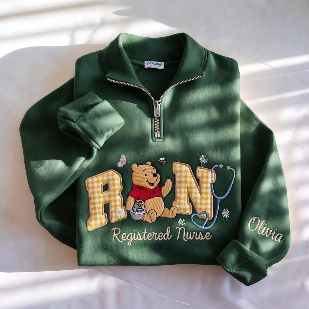 Disney Winnie Inspired RN Nurse Embroidered Sweatshirt with Custom Name Patch Letter – Nursing School Medical Shirt - photo 11