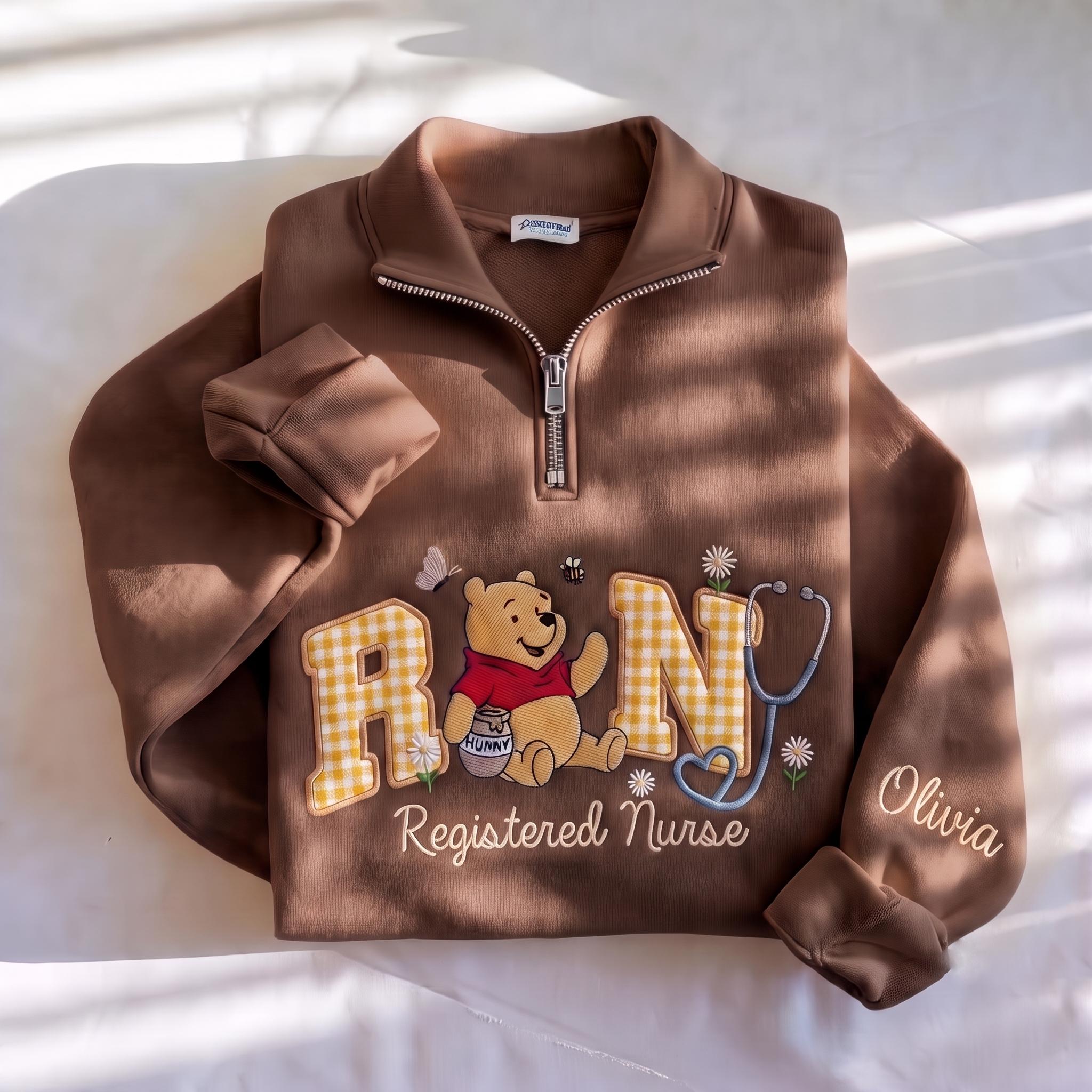 Disney Winnie Inspired RN Nurse Embroidered Sweatshirt with Custom Name Patch Letter – Nursing School Medical Shirt - photo 12