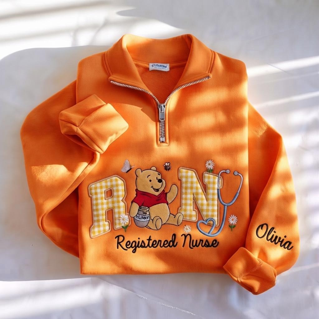 Disney Winnie Inspired RN Nurse Embroidered Sweatshirt with Custom Name Patch Letter – Nursing School Medical Shirt - photo 13