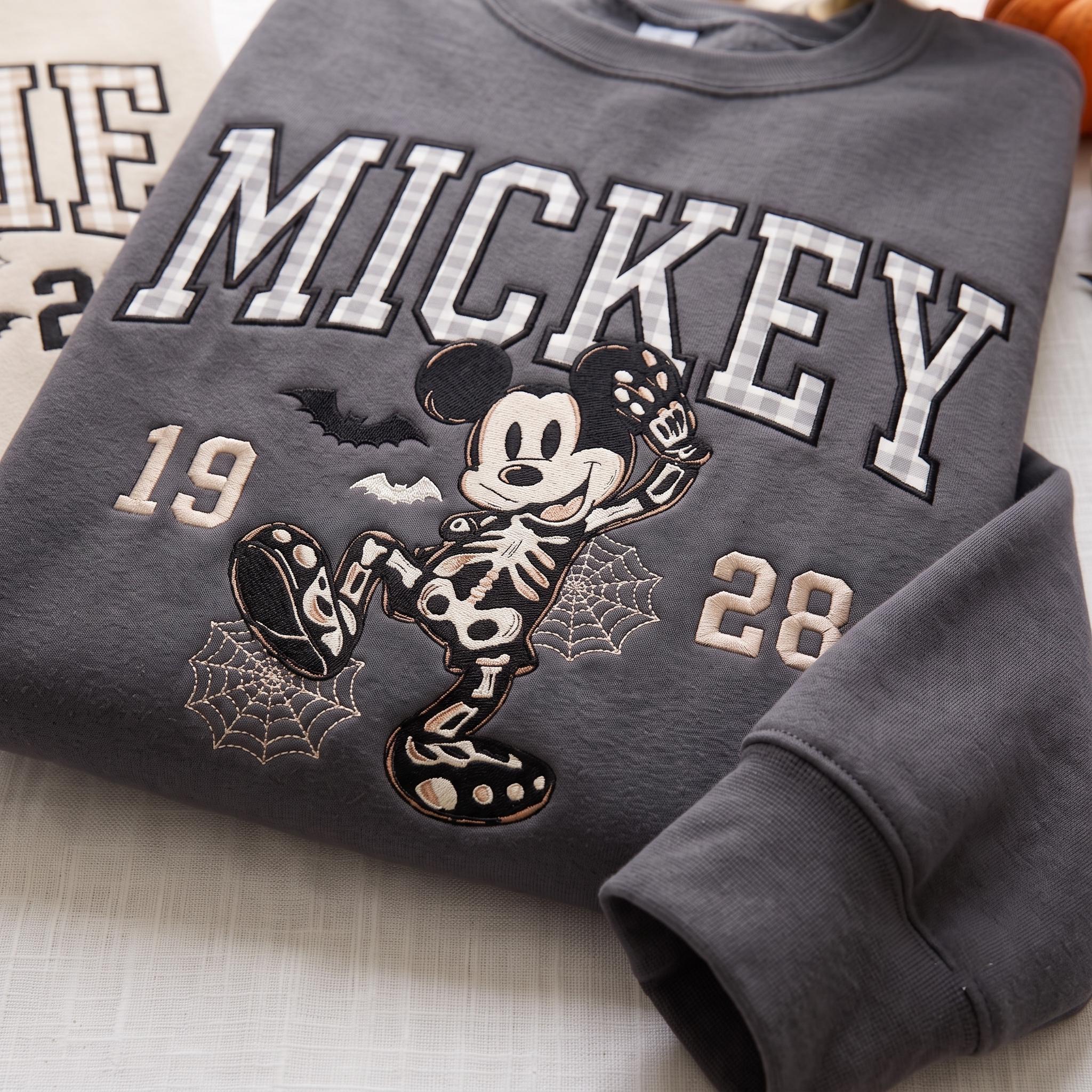 Embroidered Halloween Mouse Couple Sweatshirt with WDW 1955 Party Applique – Spooky Season Crewneck Shirt for Family Holiday Gift - photo 2