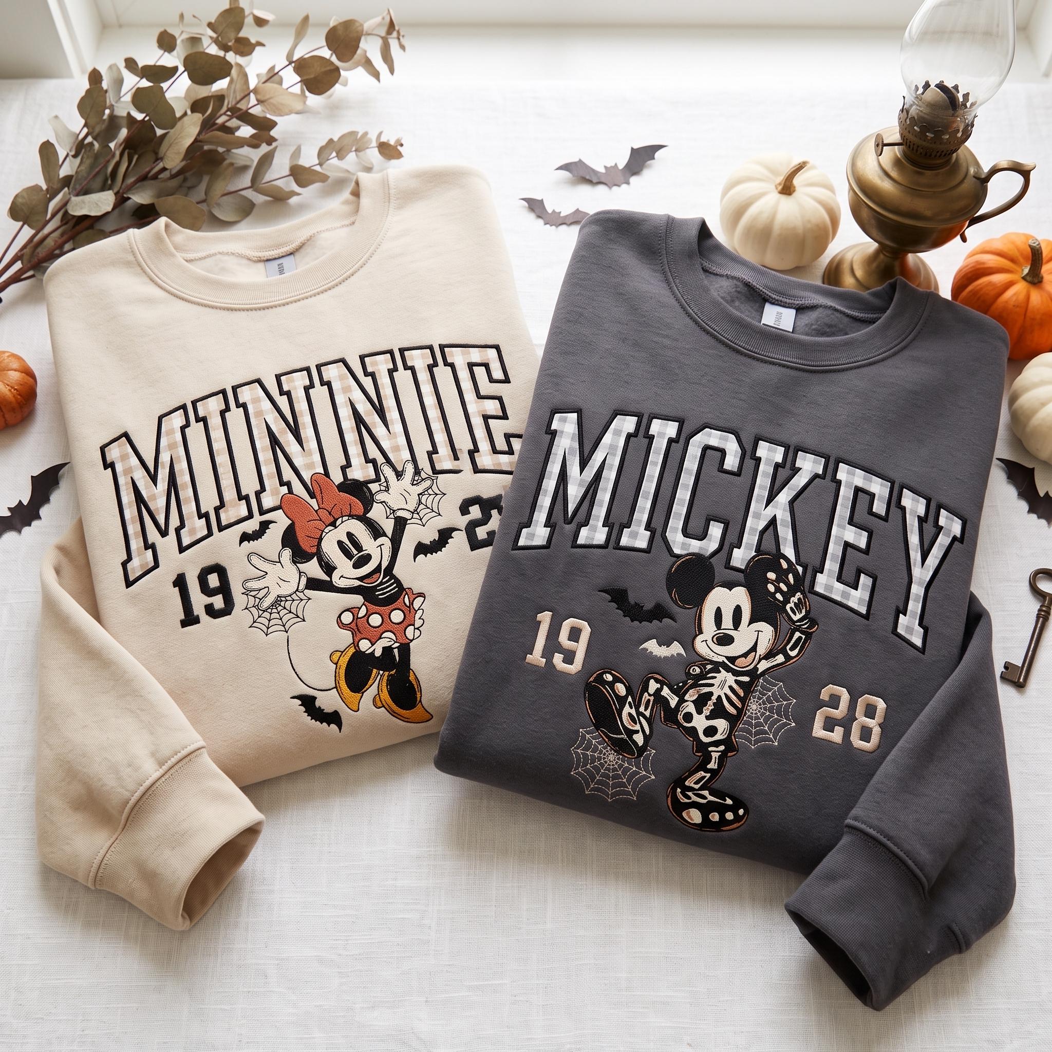 Embroidered Halloween Mouse Couple Sweatshirt with WDW 1955 Party Applique – Spooky Season Crewneck Shirt for Family Holiday Gift - photo 4