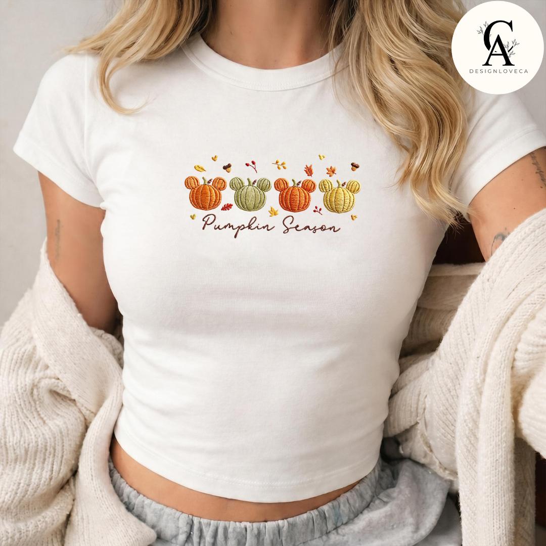 Embroidered Mickey Pumpkin Season Disney Fall Vibes Baby Tee Crop Tank for Thanksgiving – Halloween Sweatshirt Lace Trim Tank - photo 6