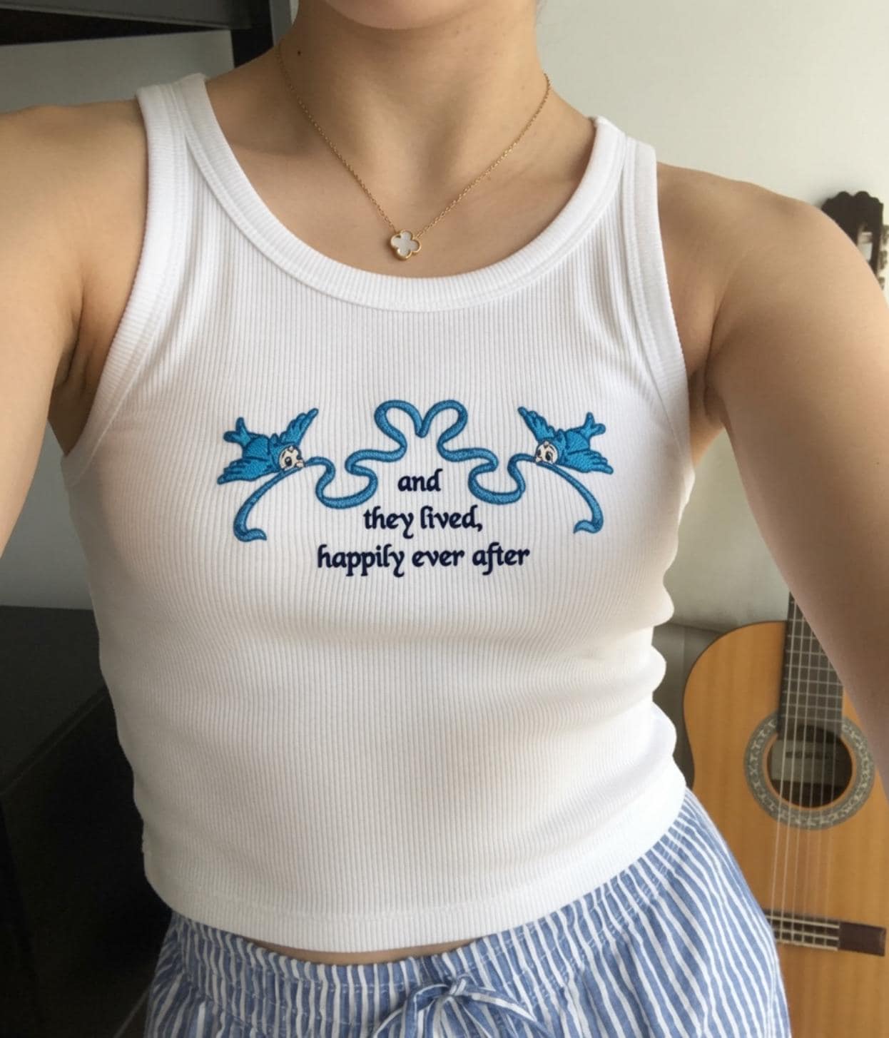 Disney Bluebirds Embroidered Spaghetti Strap Tank Top with And They Lived Happily Ever After – Fairytale Racer Tank Tee and Princess Gift
