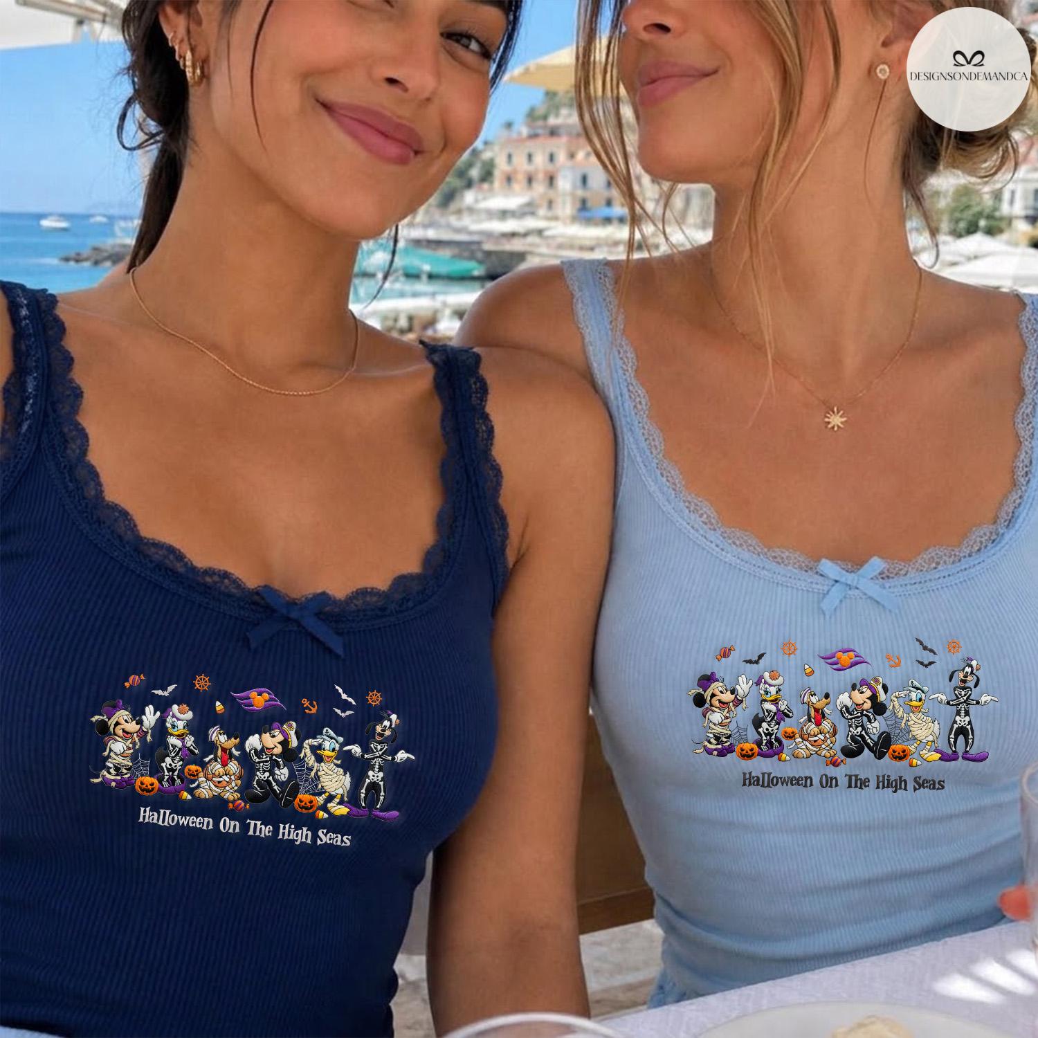 Embroidered Halloween on the High Seas Baby Tee Crop Tank with Mickey and Friends Cruise – Lace Trim Tank Top Girls Trip Shirt - photo 3