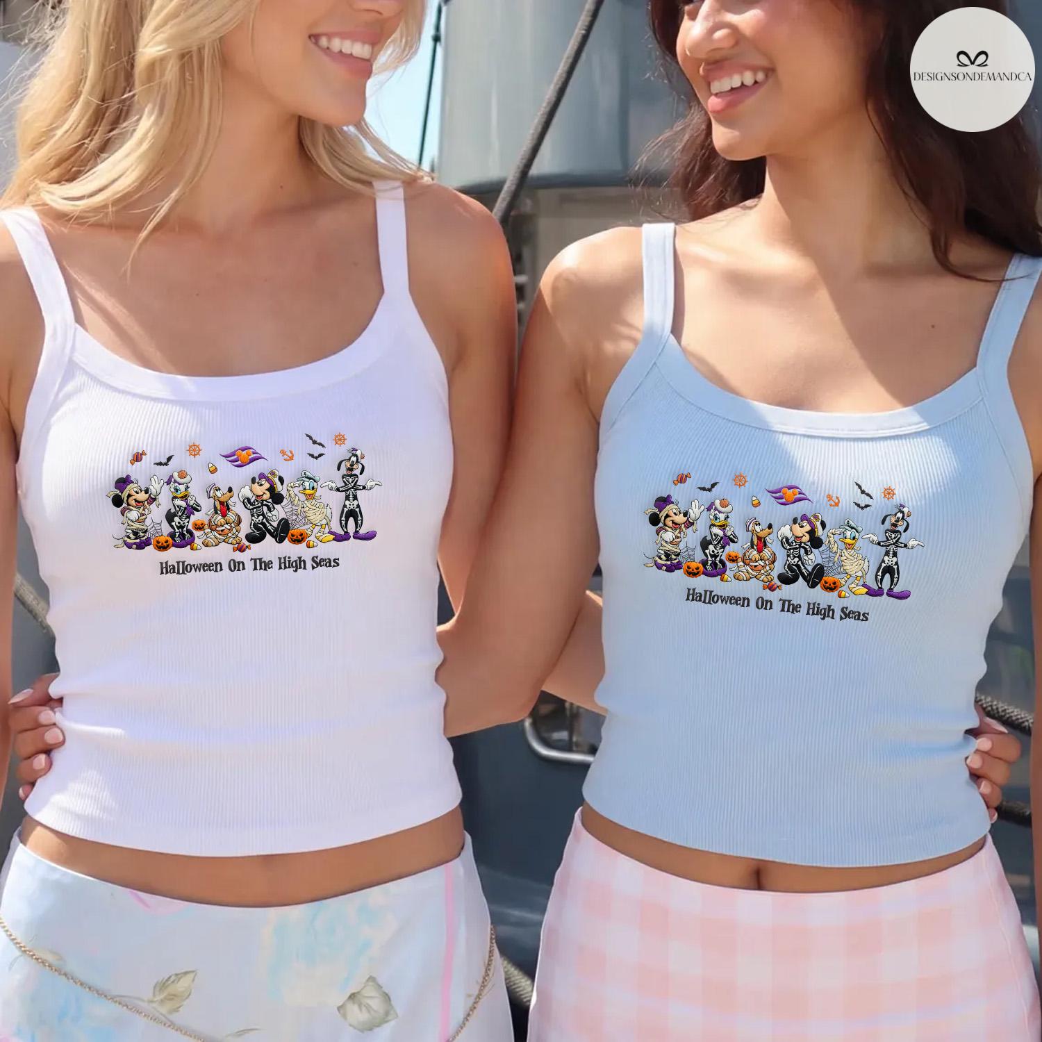 Embroidered Halloween on the High Seas Baby Tee Crop Tank with Mickey and Friends Cruise – Lace Trim Tank Top Girls Trip Shirt - photo 5