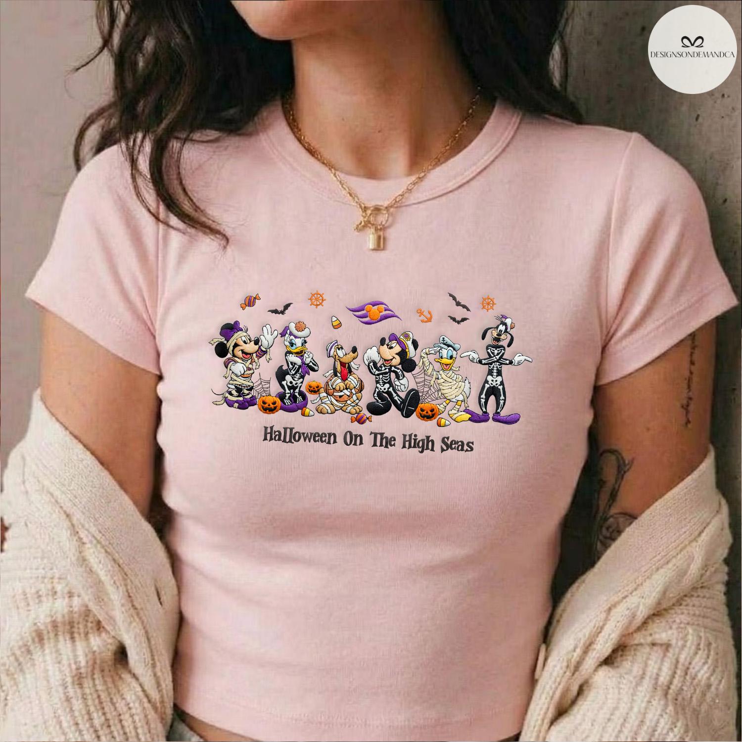 Embroidered Halloween on the High Seas Baby Tee Crop Tank with Mickey and Friends Cruise – Lace Trim Tank Top Girls Trip Shirt - photo 7
