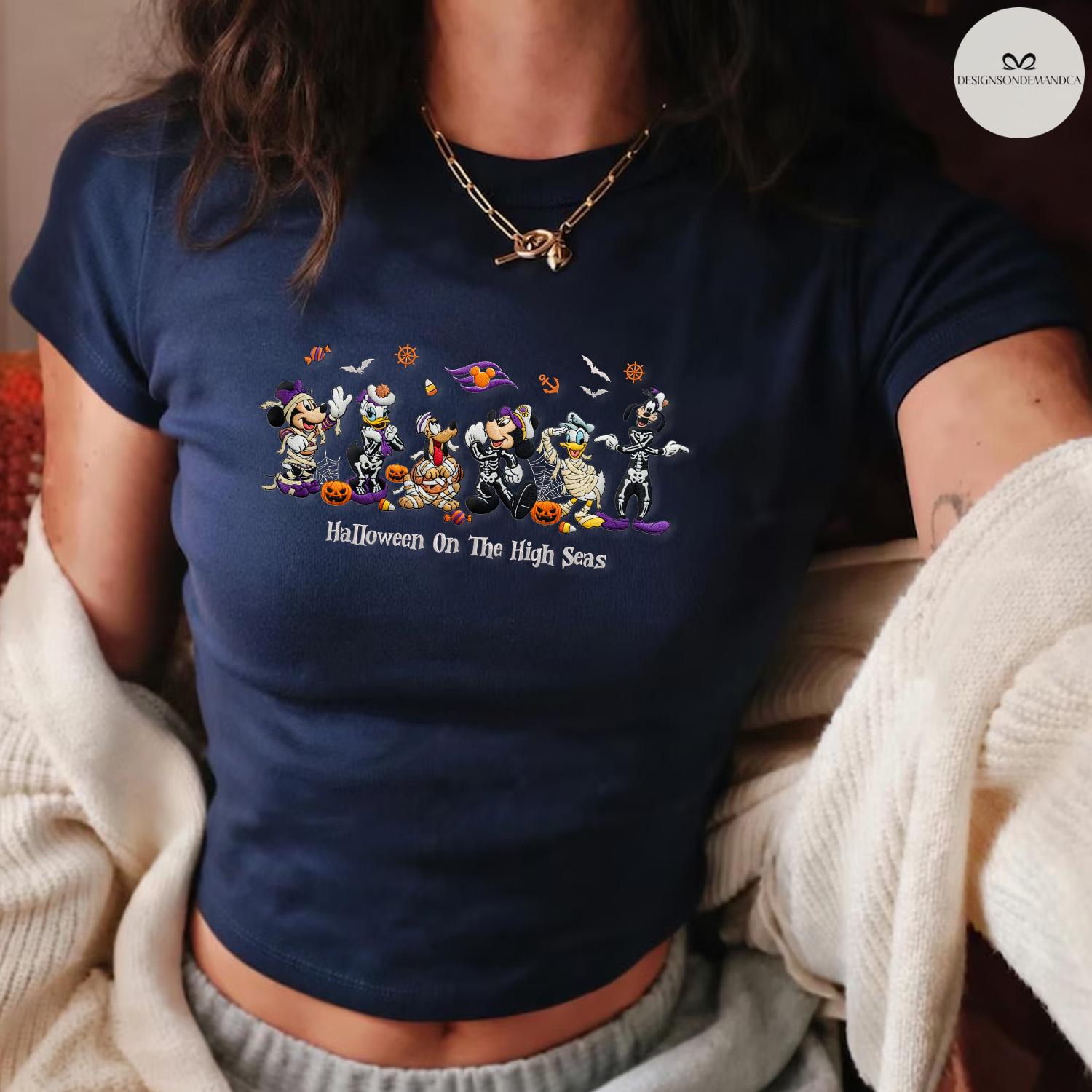 Embroidered Halloween on the High Seas Baby Tee Crop Tank with Mickey and Friends Cruise – Lace Trim Tank Top Girls Trip Shirt - photo 8