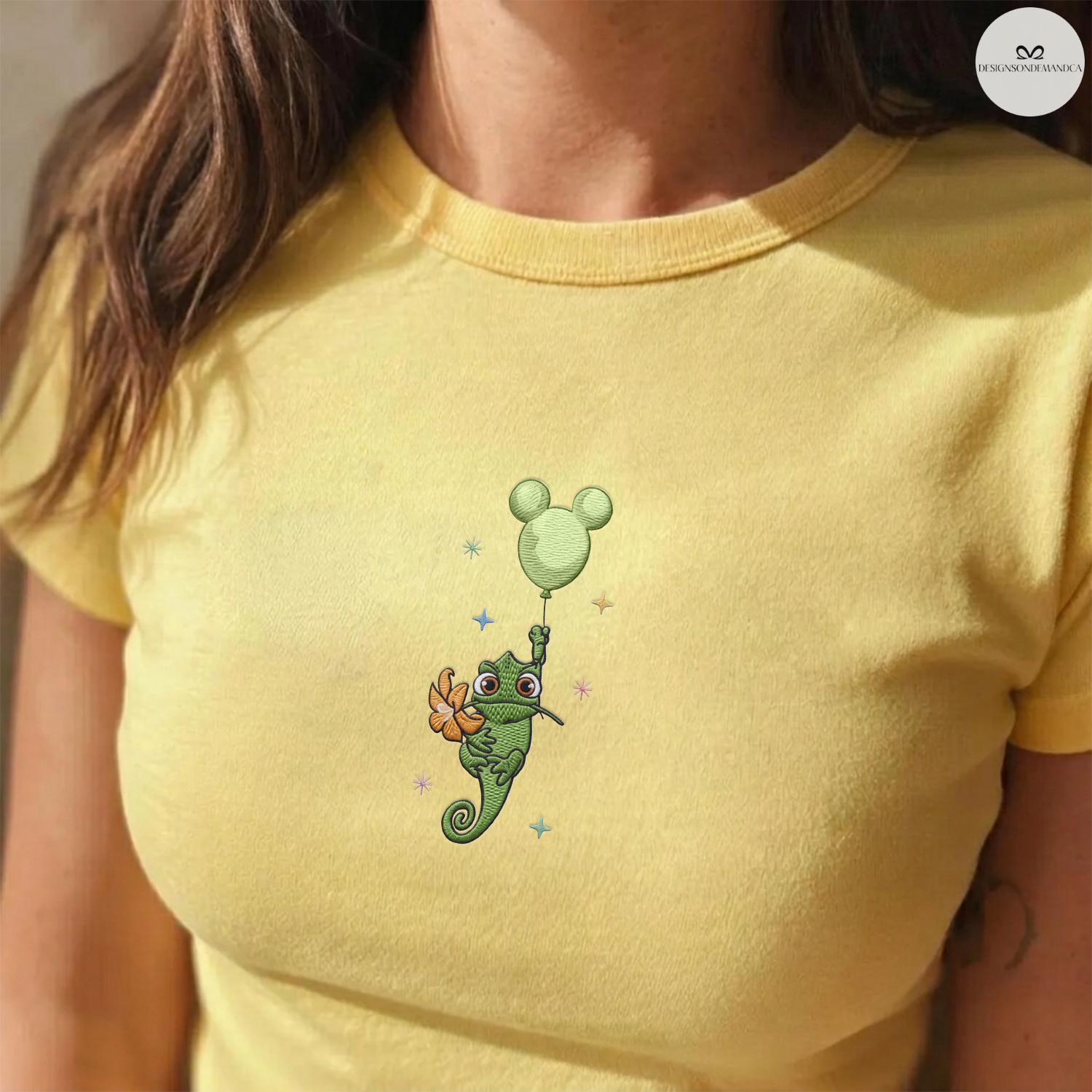 Embroidered Disney All Characters with Mickey Balloon Baby Tee Crop Tank – Cute Girls Lace Trim Tank Top for WDW Disneyland Trip