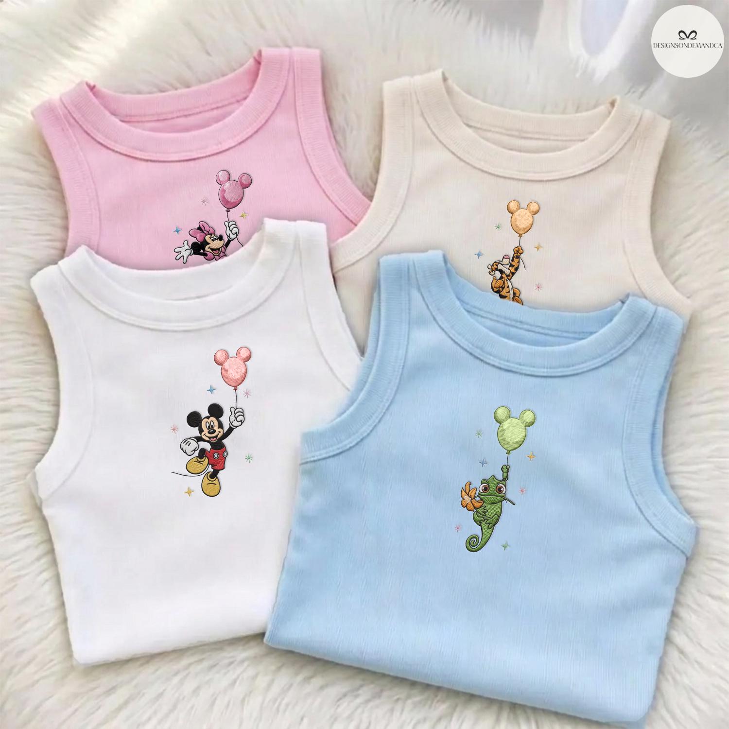 Embroidered Disney All Characters with Mickey Balloon Baby Tee Crop Tank – Cute Girls Lace Trim Tank Top for WDW Disneyland Trip - photo 2