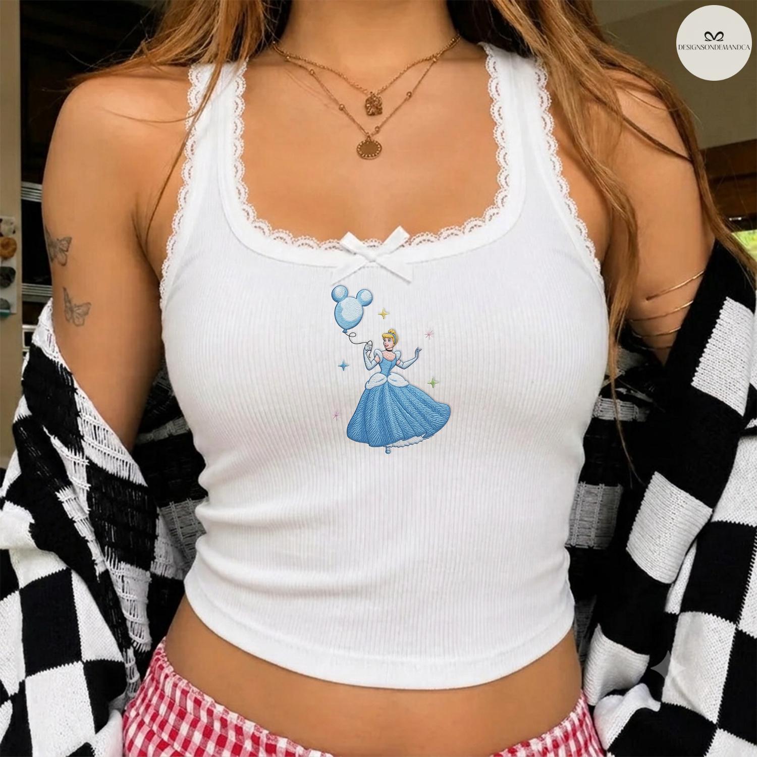 Embroidered Disney All Characters with Mickey Balloon Baby Tee Crop Tank – Cute Girls Lace Trim Tank Top for WDW Disneyland Trip - photo 4