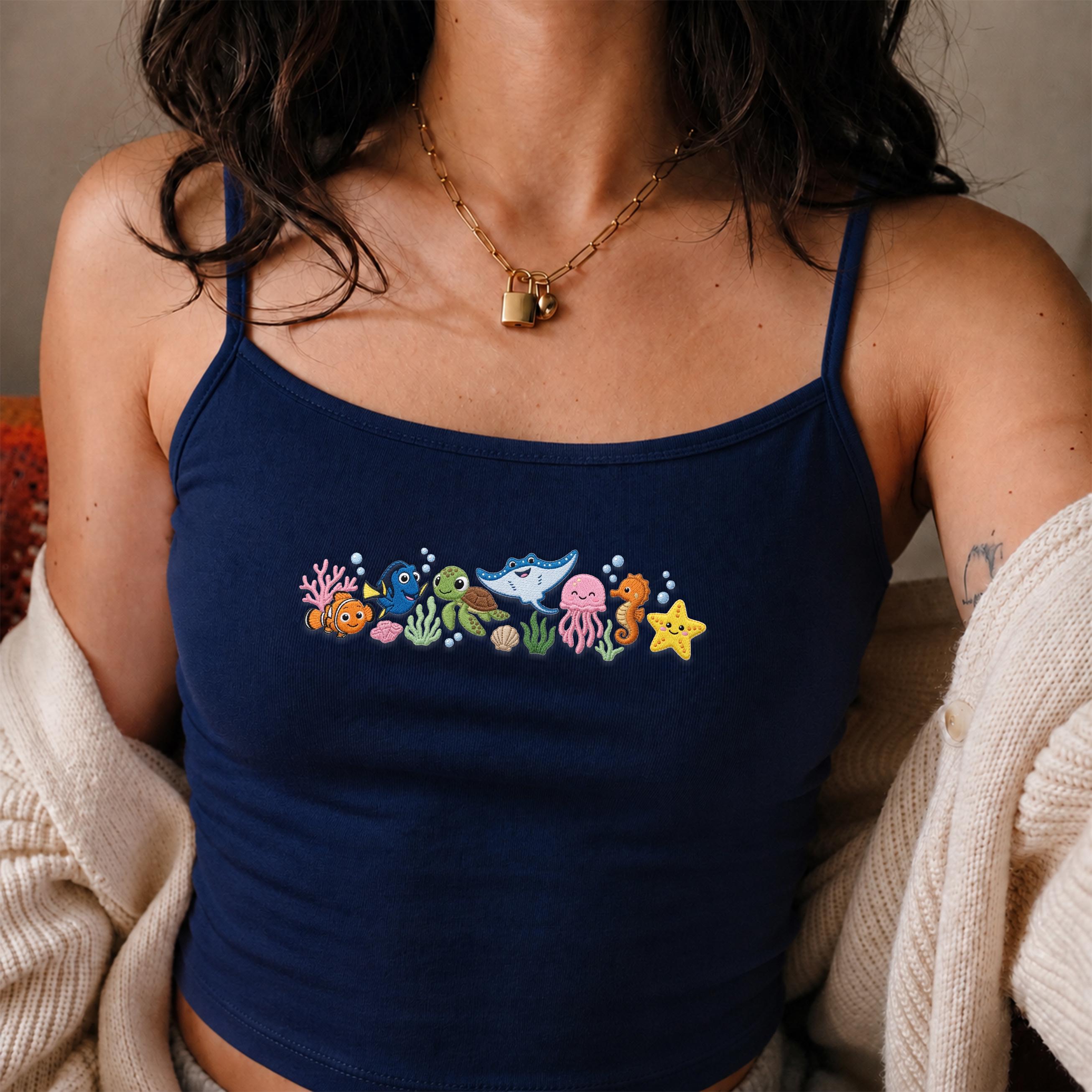 Embroidered Finding Nemo Characters Crop Top Tank Shirt with Just Keep Swimming Design for WDW Disney Family Vacation Girl Trip 2026