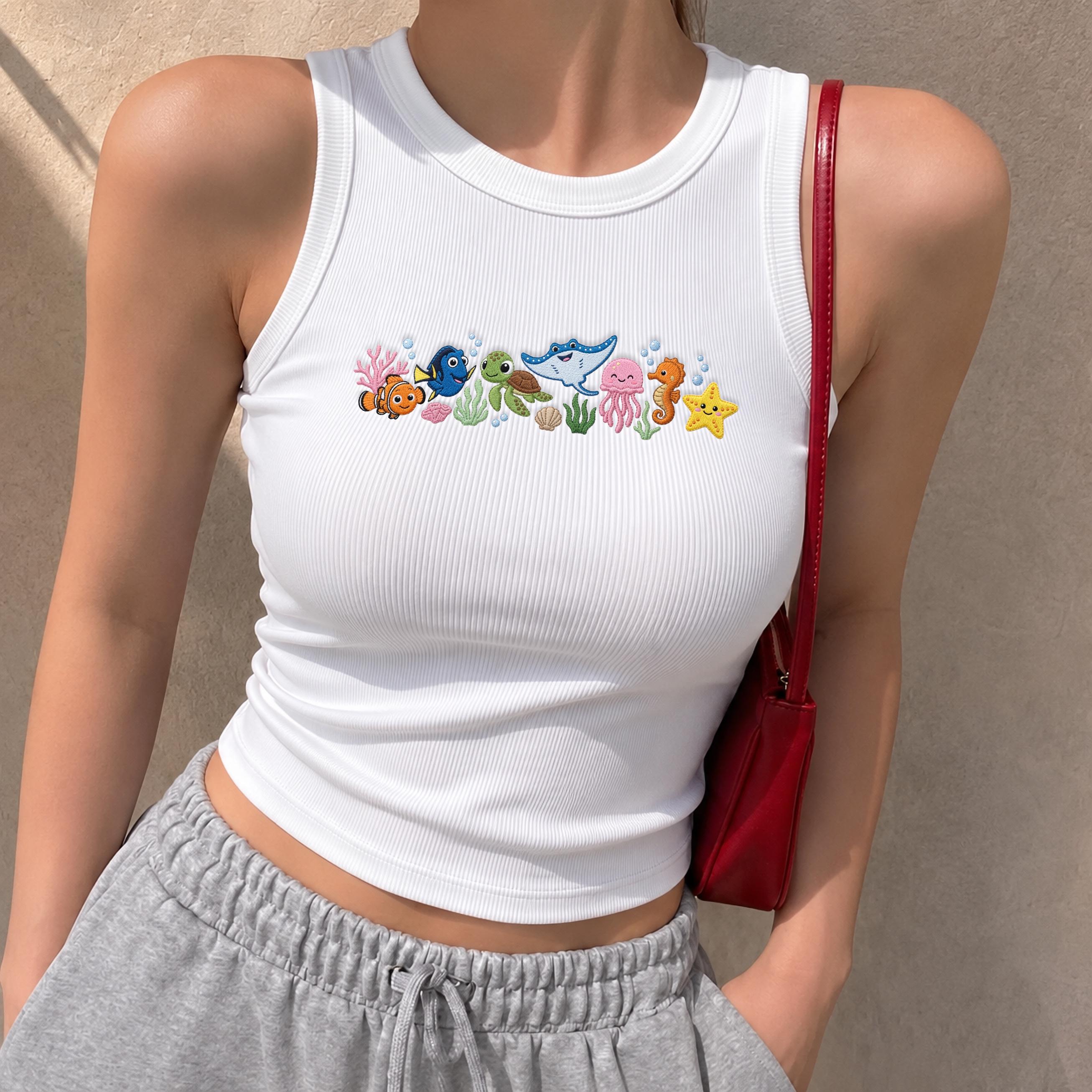 Embroidered Finding Nemo Characters Crop Top Tank Shirt with Just Keep Swimming Design for WDW Disney Family Vacation Girl Trip 2026 - photo 2