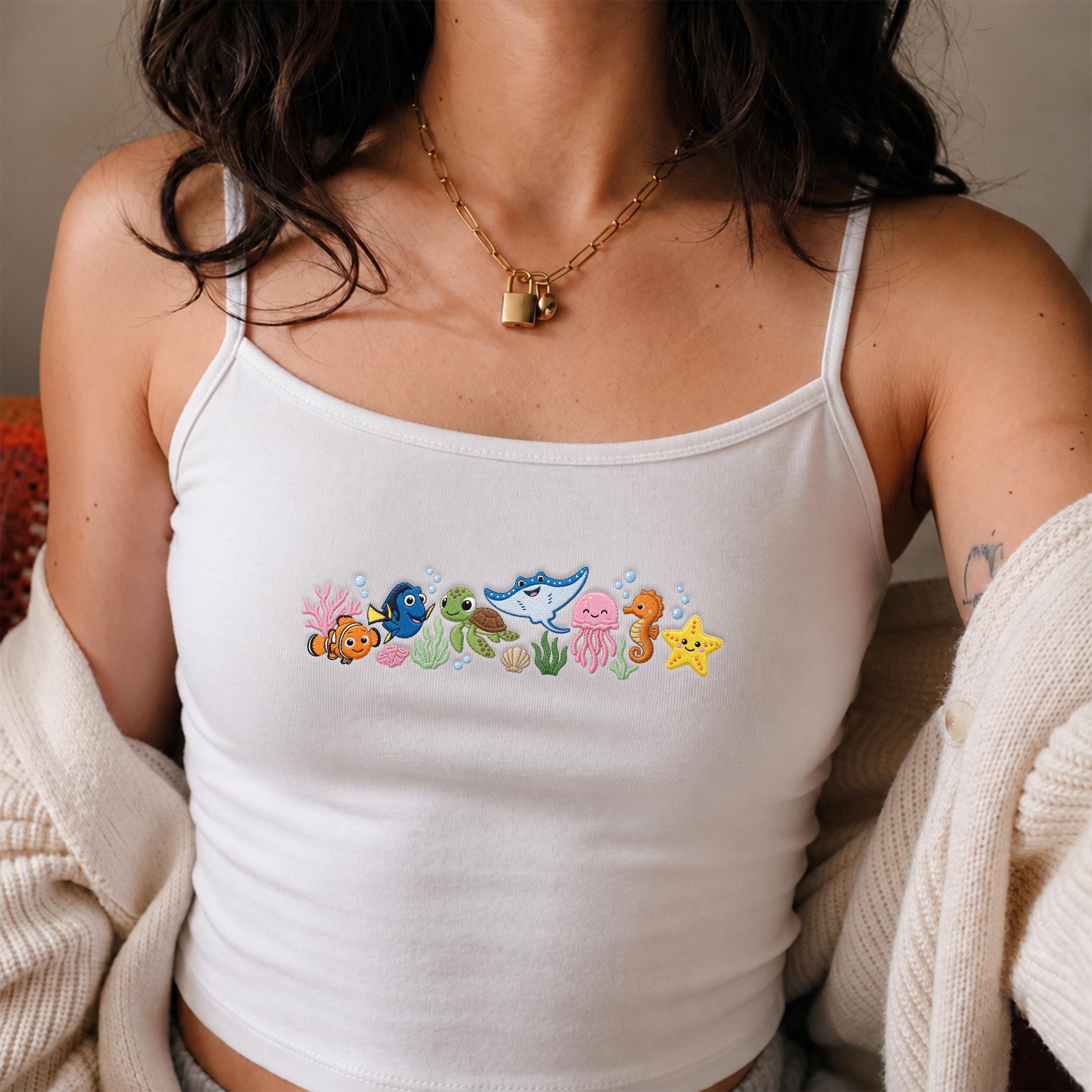 Embroidered Finding Nemo Characters Crop Top Tank Shirt with Just Keep Swimming Design for WDW Disney Family Vacation Girl Trip 2026 - photo 9