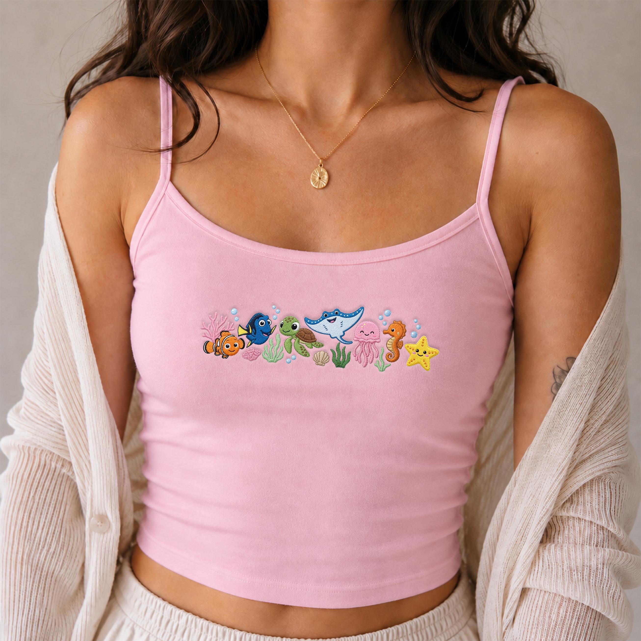 Embroidered Finding Nemo Characters Crop Top Tank Shirt with Just Keep Swimming Design for WDW Disney Family Vacation Girl Trip 2026 - photo 10