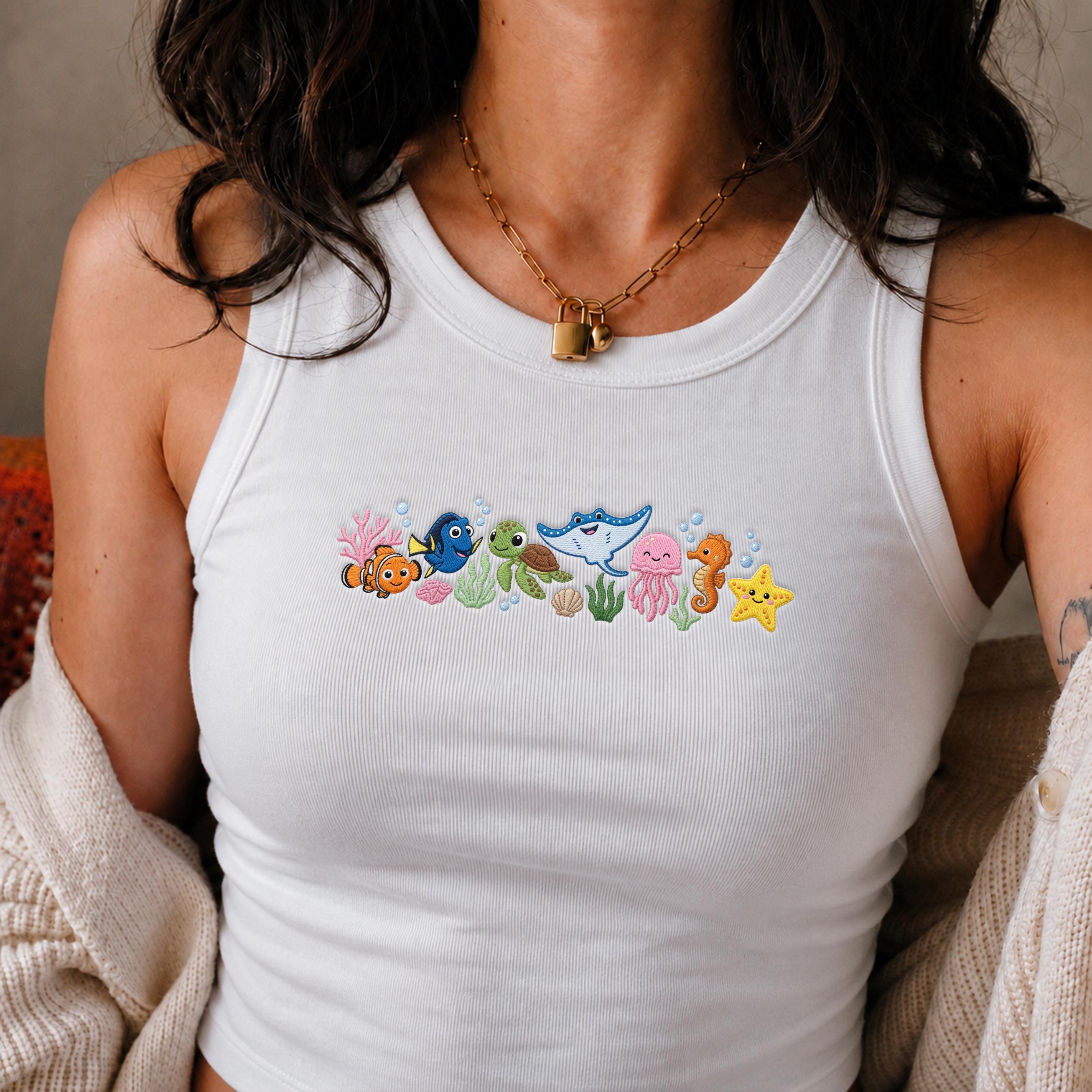 Embroidered Finding Nemo Characters Crop Top Tank Shirt with Just Keep Swimming Design for WDW Disney Family Vacation Girl Trip 2026 - photo 11