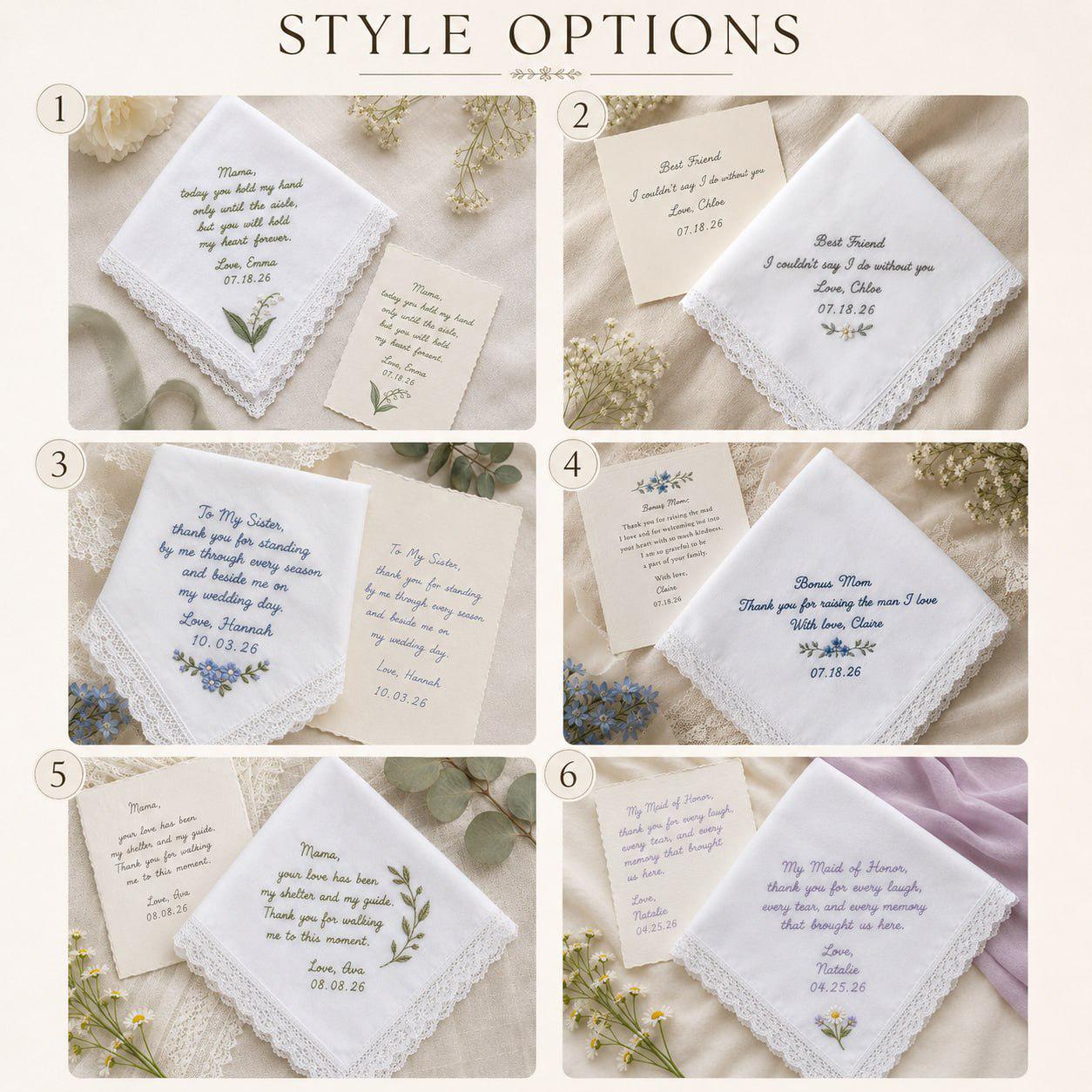 Handmade Embroidered Wedding Handkerchief – Personalized Bridal Hankie with Custom Message Keepsake and Mother Of Bride Bridesmaid Gift - photo 5