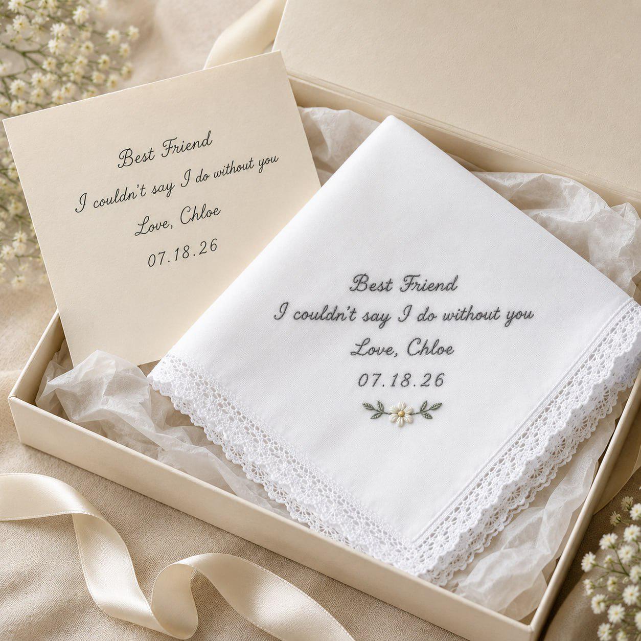 Handmade Embroidered Wedding Handkerchief – Personalized Bridal Hankie with Custom Message Keepsake and Mother Of Bride Bridesmaid Gift - photo 9