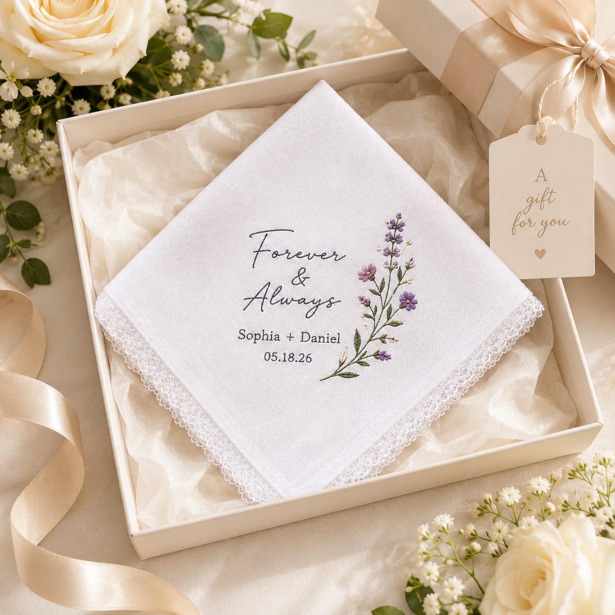 Handmade Embroidered Bridal Handkerchief – Custom Floral Wedding Hankie with Personalized Lace Keepsake and Bride Bridesmaid Gift - photo 4