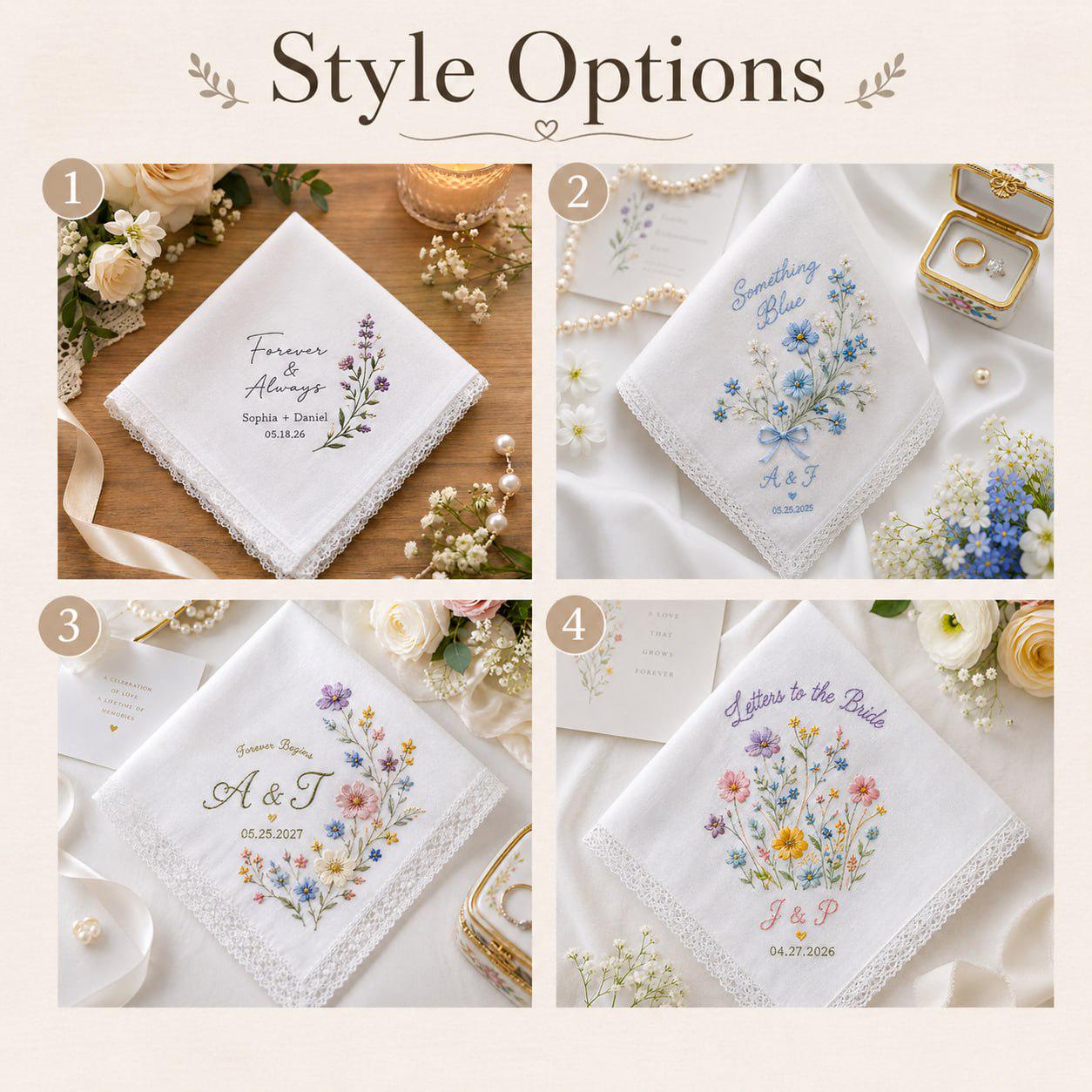 Handmade Embroidered Bridal Handkerchief – Custom Floral Wedding Hankie with Personalized Lace Keepsake and Bride Bridesmaid Gift - photo 5