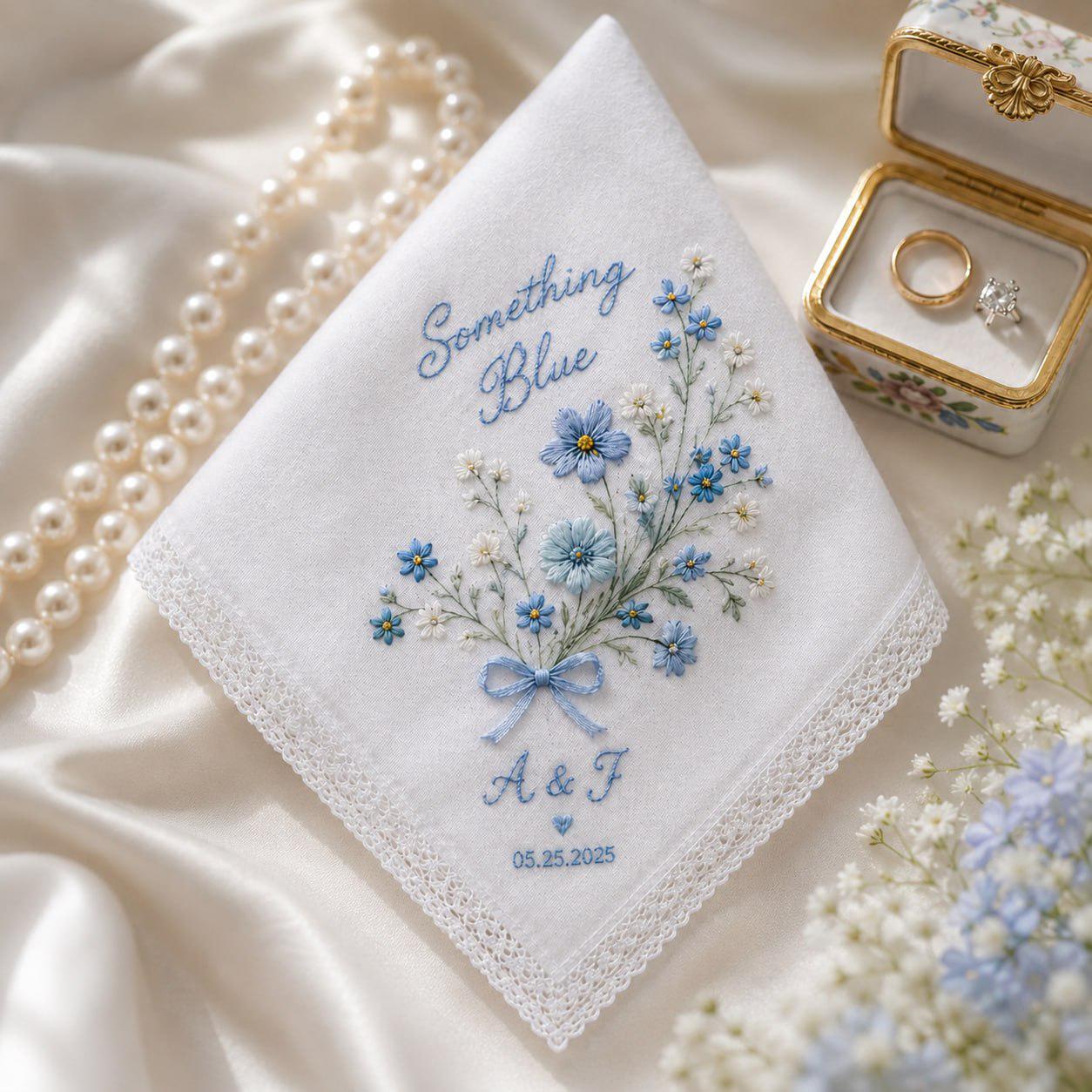 Handmade Embroidered Bridal Handkerchief – Custom Floral Wedding Hankie with Personalized Lace Keepsake and Bride Bridesmaid Gift - photo 10