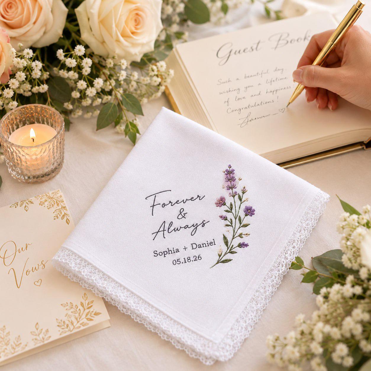 Handmade Embroidered Bridal Handkerchief – Custom Floral Wedding Hankie with Personalized Lace Keepsake and Bride Bridesmaid Gift - photo 11