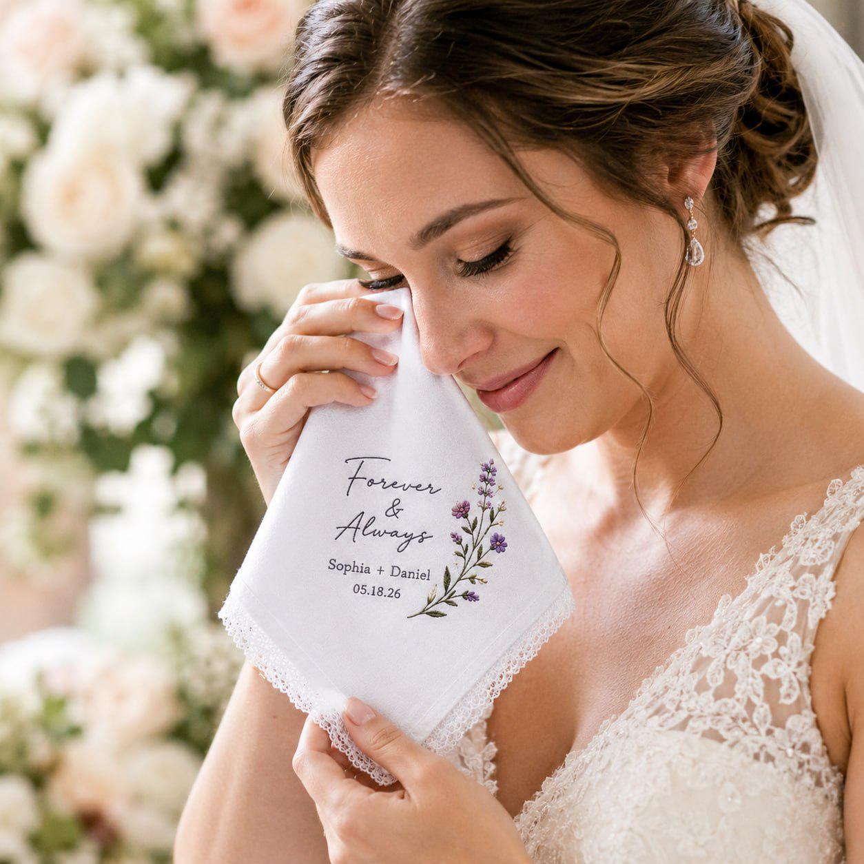 Handmade Embroidered Bridal Handkerchief – Custom Floral Wedding Hankie with Personalized Lace Keepsake and Bride Bridesmaid Gift - photo 15