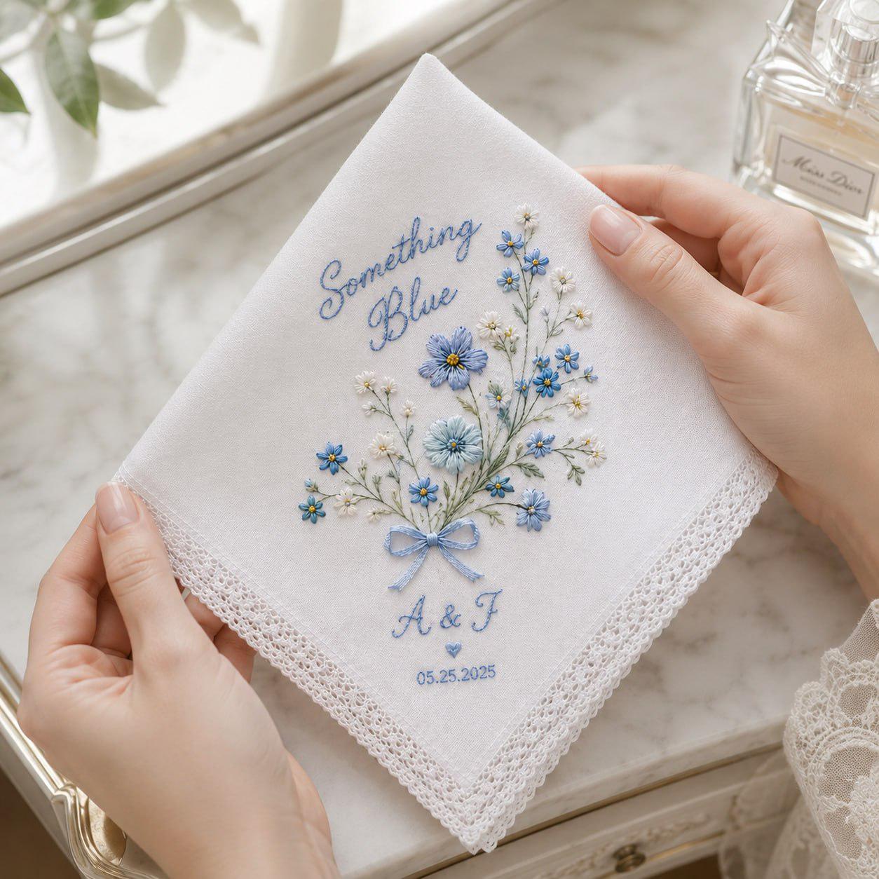 Handmade Embroidered Bridal Handkerchief – Custom Floral Wedding Hankie with Personalized Lace Keepsake and Bride Bridesmaid Gift - photo 17