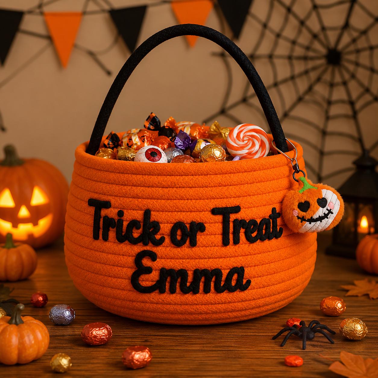 Custom Embroidered Pumpkin Trick or Treat Bag and Tote with Personalized Halloween Candy Bucket, Kids Boo Basket, Spooky Season - photo 2