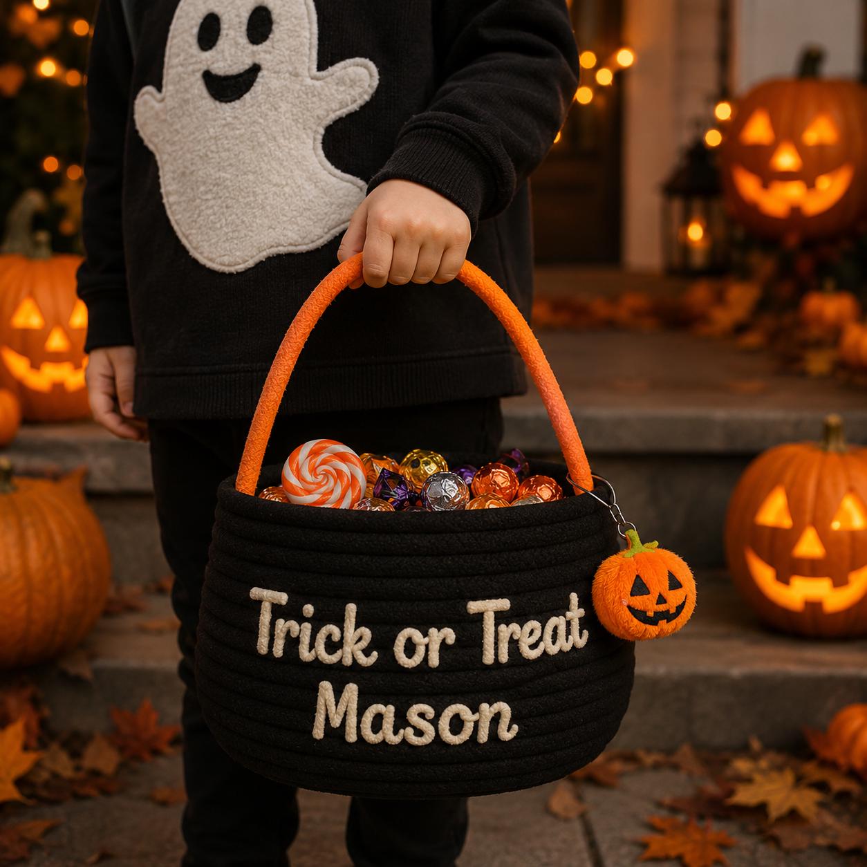 Custom Embroidered Pumpkin Trick or Treat Bag and Tote with Personalized Halloween Candy Bucket, Kids Boo Basket, Spooky Season - photo 7
