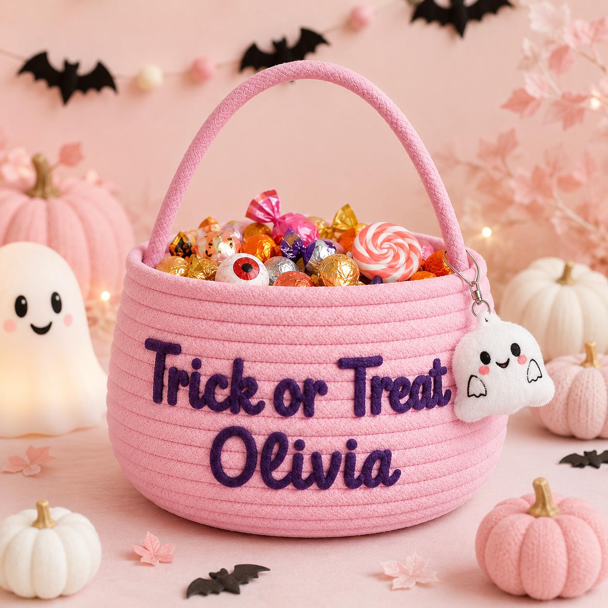 Custom Embroidered Pumpkin Trick or Treat Bag and Tote with Personalized Halloween Candy Bucket, Kids Boo Basket, Spooky Season - photo 13