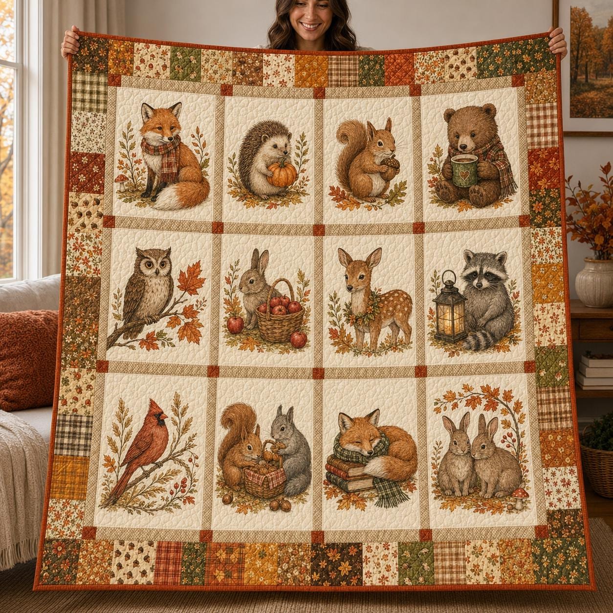 Fall Pumpkin Spice Quilt Blanket – Autumn Coffee and Pie Throw with Anime Cozy Rustic Floral Bedding and Farmhouse Thanksgiving Gift for Her