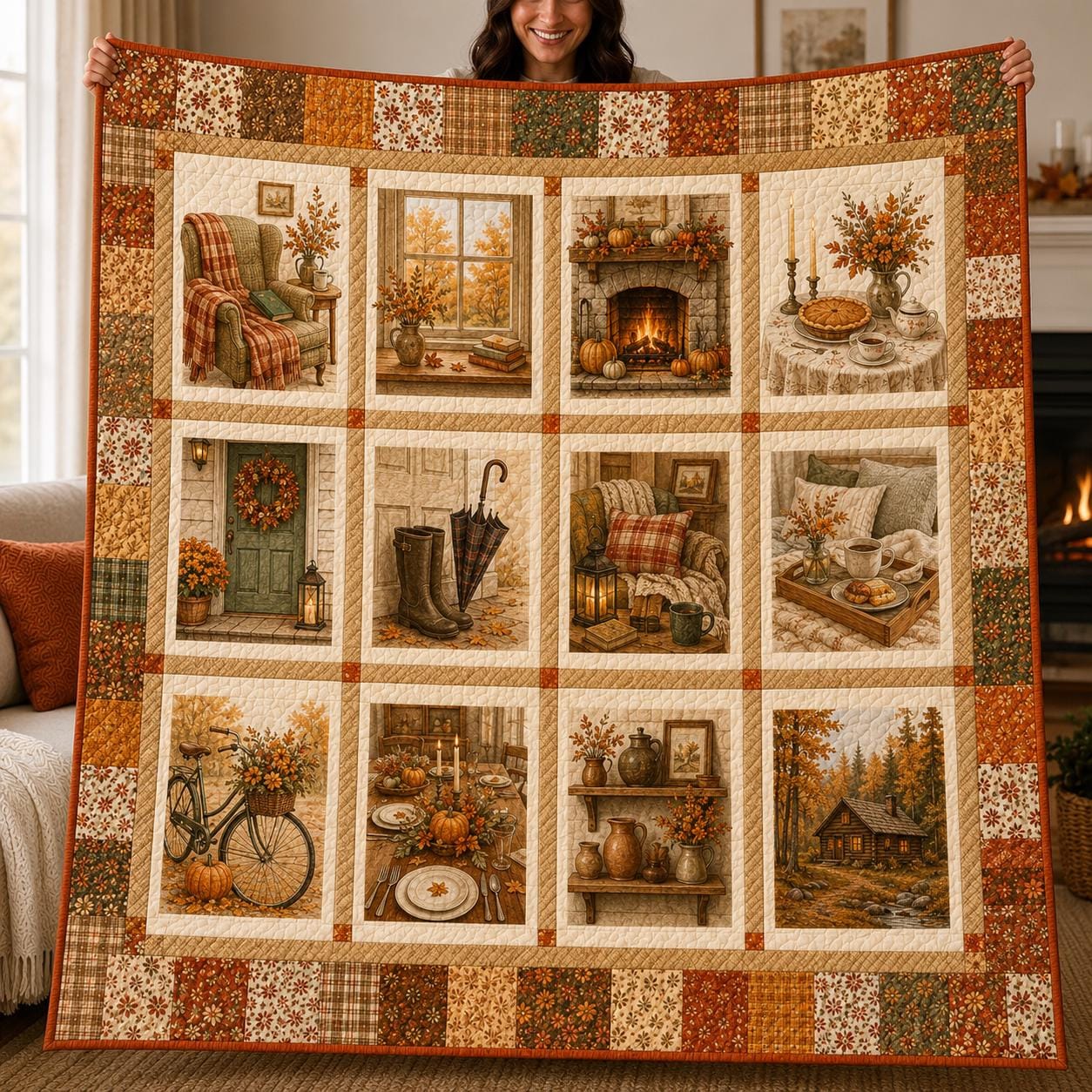 Fall Pumpkin Spice Quilt Blanket – Autumn Coffee and Pie Throw with Anime Cozy Rustic Floral Bedding and Farmhouse Thanksgiving Gift for Her - photo 2