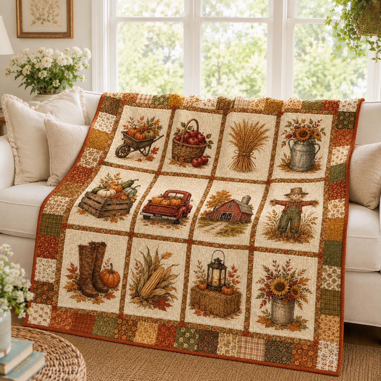 Fall Pumpkin Spice Quilt Blanket – Autumn Coffee and Pie Throw with Anime Cozy Rustic Floral Bedding and Farmhouse Thanksgiving Gift for Her - photo 4