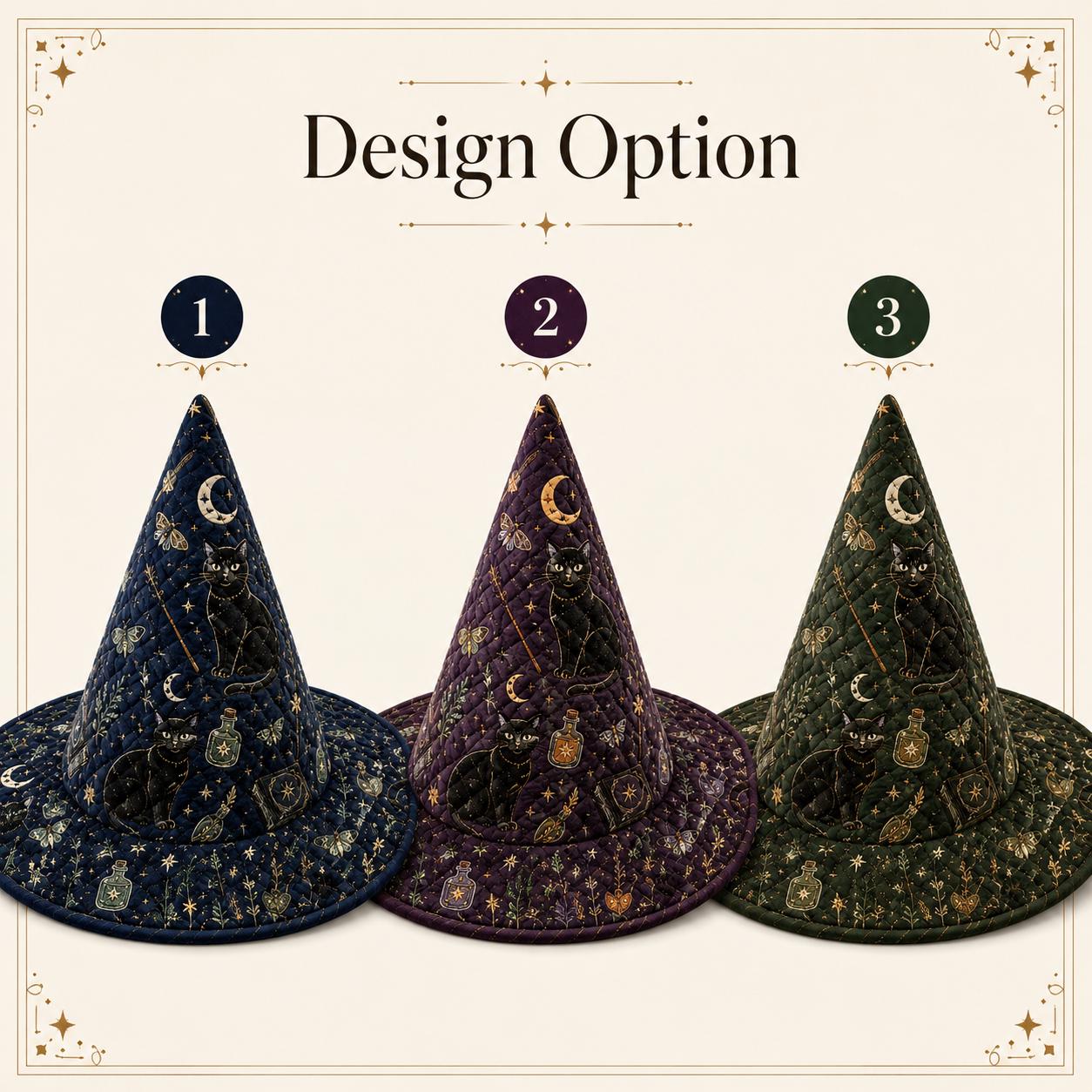 Handmade Fabric Halloween Witch Hat – Quilted Styleed Style Black Cat Moon Hat Decor and Gothic Fall Table Centerpiece - photo 3