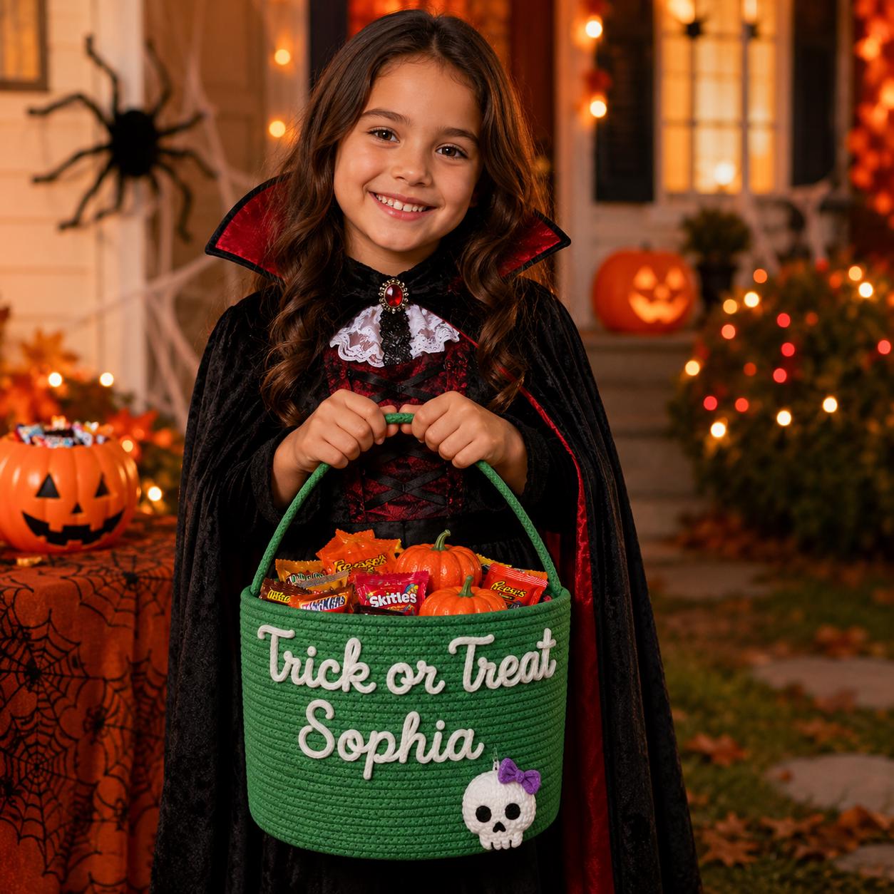 Personalized Rick or Treat Bag and Basket with Custom Name Halloween, Kids Candy Bucket, Reusable Boo Basket for Girl and Boy - photo 2