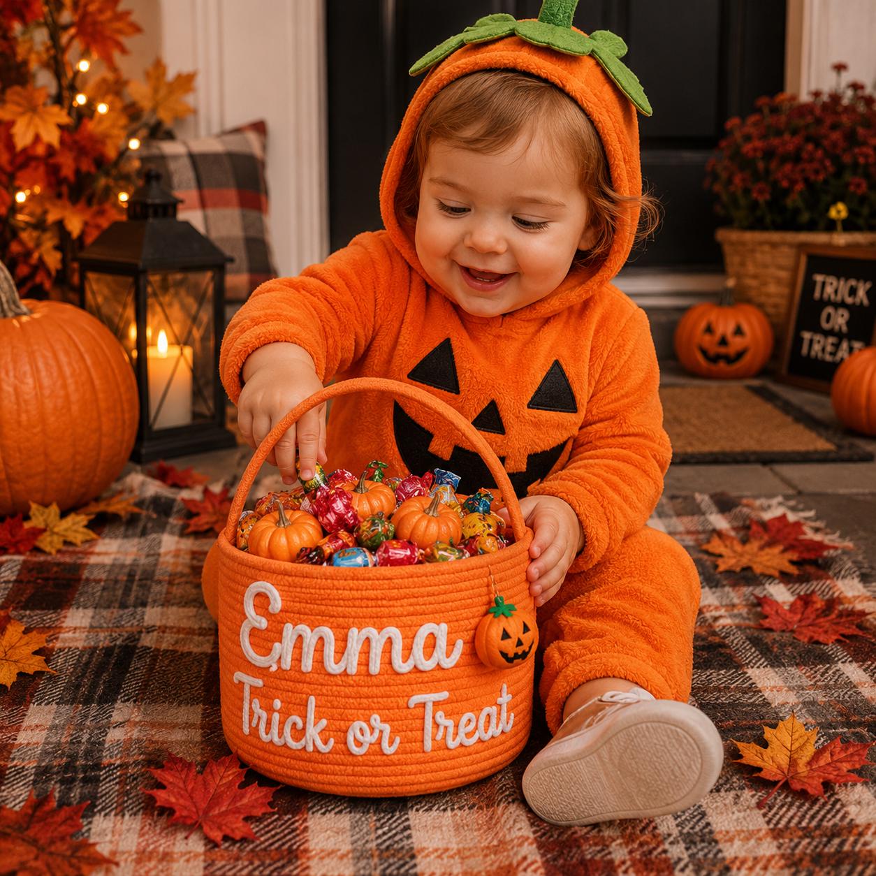 Personalized Rick or Treat Bag and Basket with Custom Name Halloween, Kids Candy Bucket, Reusable Boo Basket for Girl and Boy - photo 6