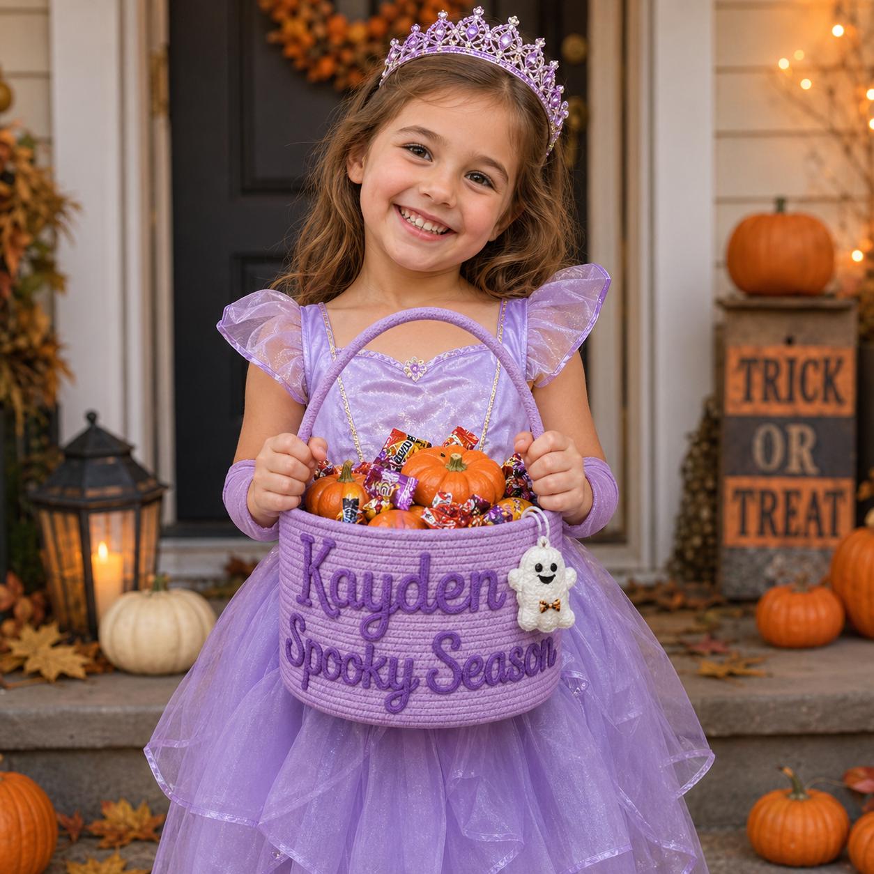 Personalized Rick or Treat Bag and Basket with Custom Name Halloween, Kids Candy Bucket, Reusable Boo Basket for Girl and Boy - photo 7