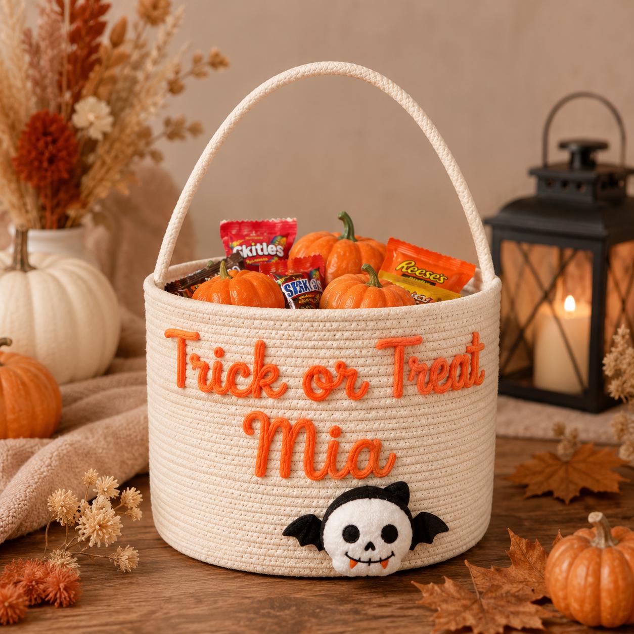 Personalized Rick or Treat Bag and Basket with Custom Name Halloween, Kids Candy Bucket, Reusable Boo Basket for Girl and Boy - photo 8