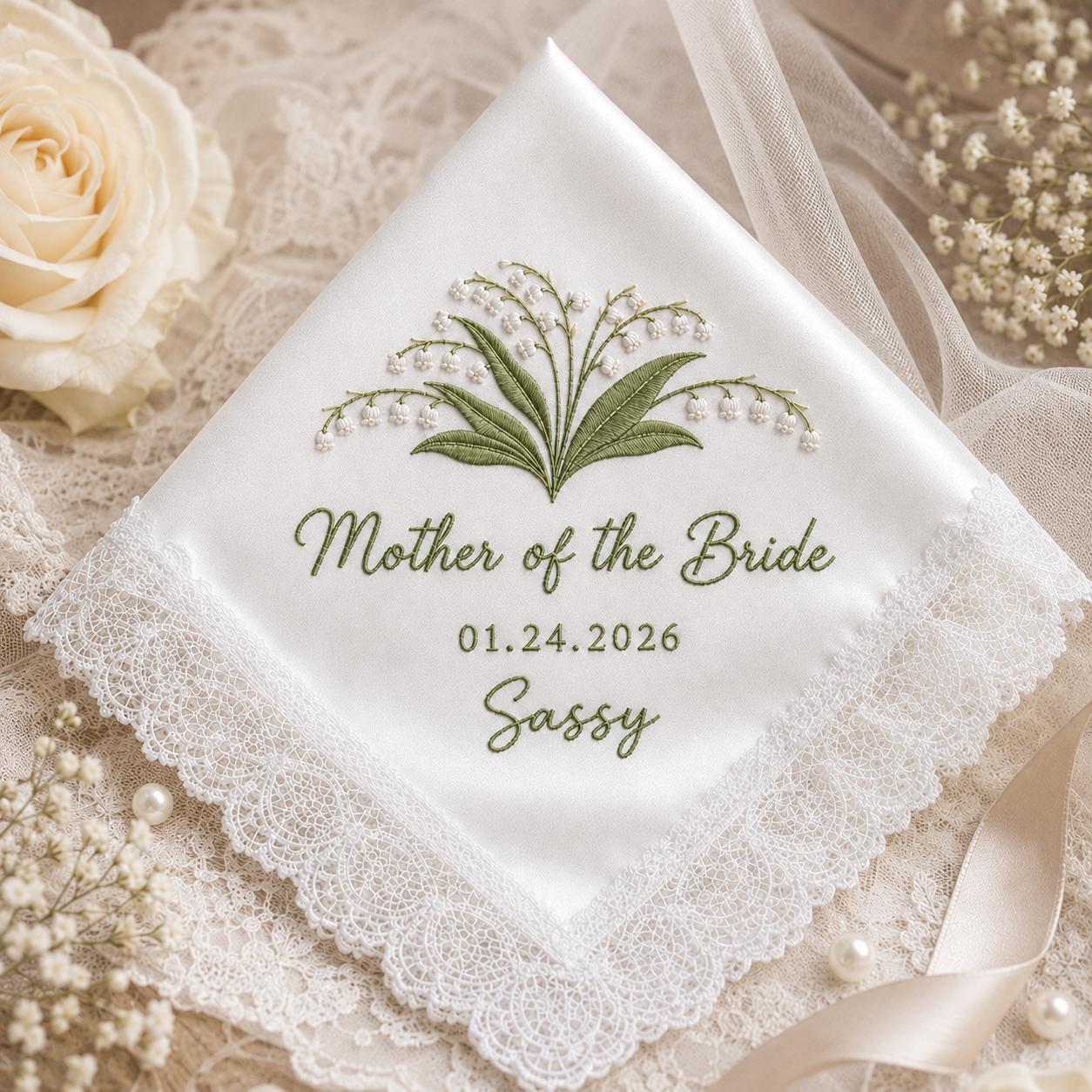 Custom Embroidered Wedding Flower Handkerchief, Personalized Message Napkins, Parent of Bride and Groom Gift - photo 2
