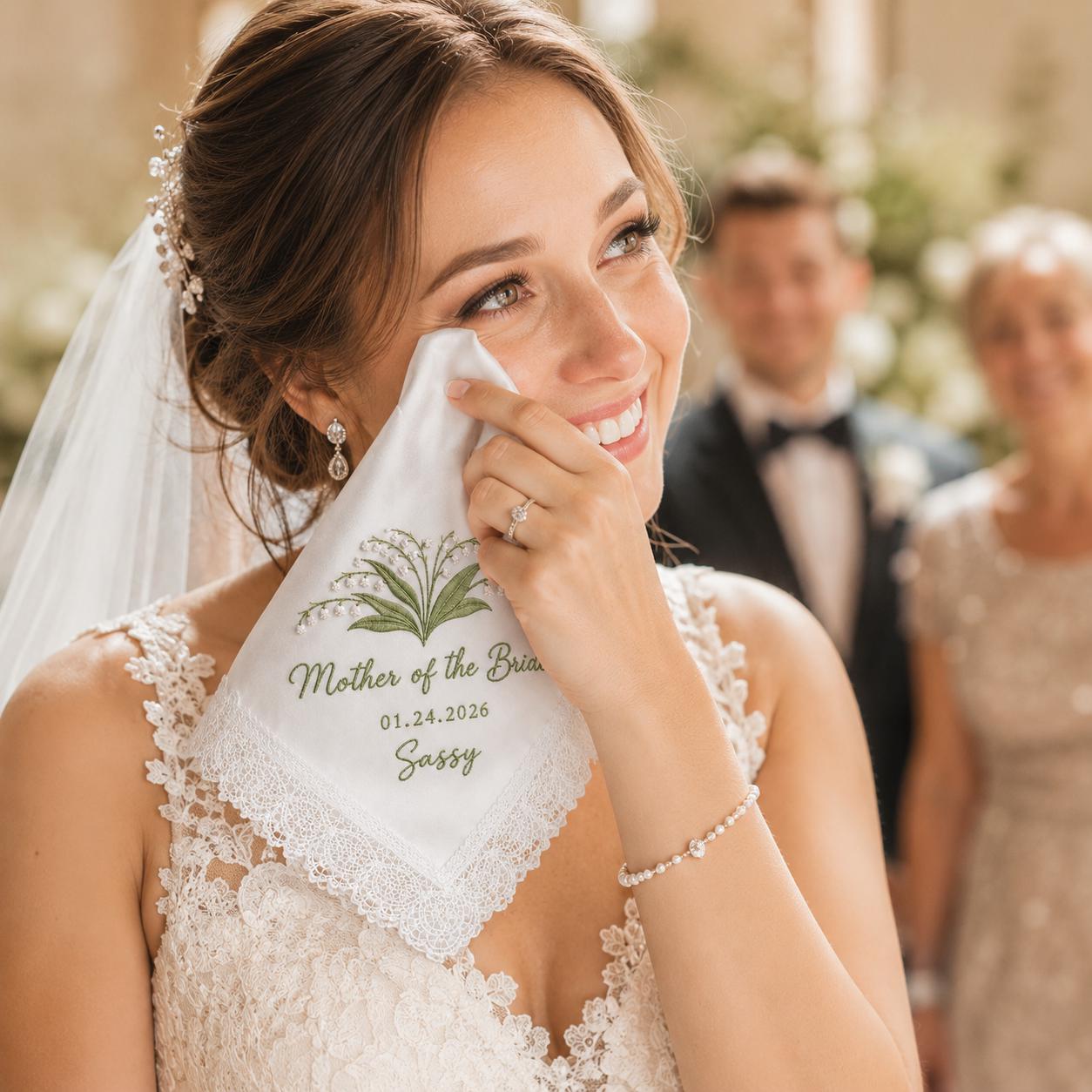 Custom Embroidered Wedding Flower Handkerchief, Personalized Message Napkins, Parent of Bride and Groom Gift - photo 13